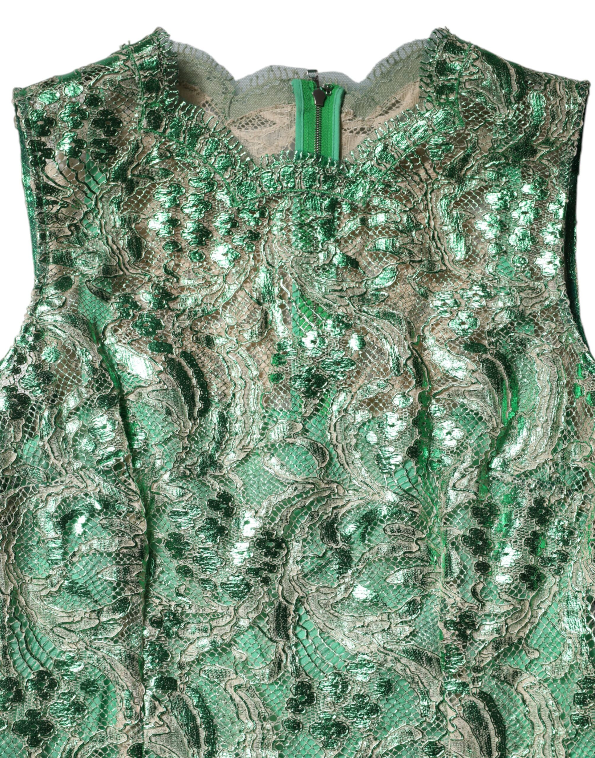 Dolce & Gabbana Green Cotton Floral Lace Sheath Midi Dress - Image 7