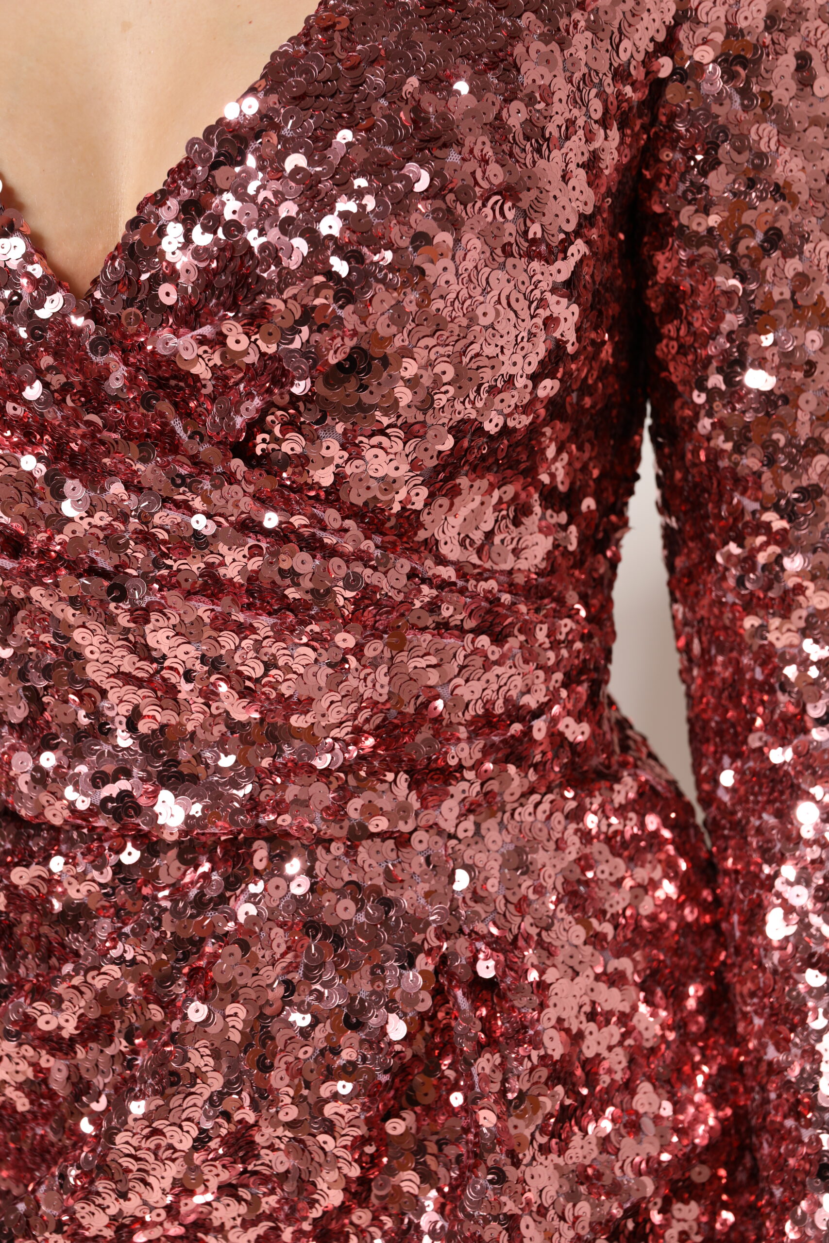 Dolce & Gabbana Pink Sequin Statement Nylon Midi V-Neck Dress - Image 6