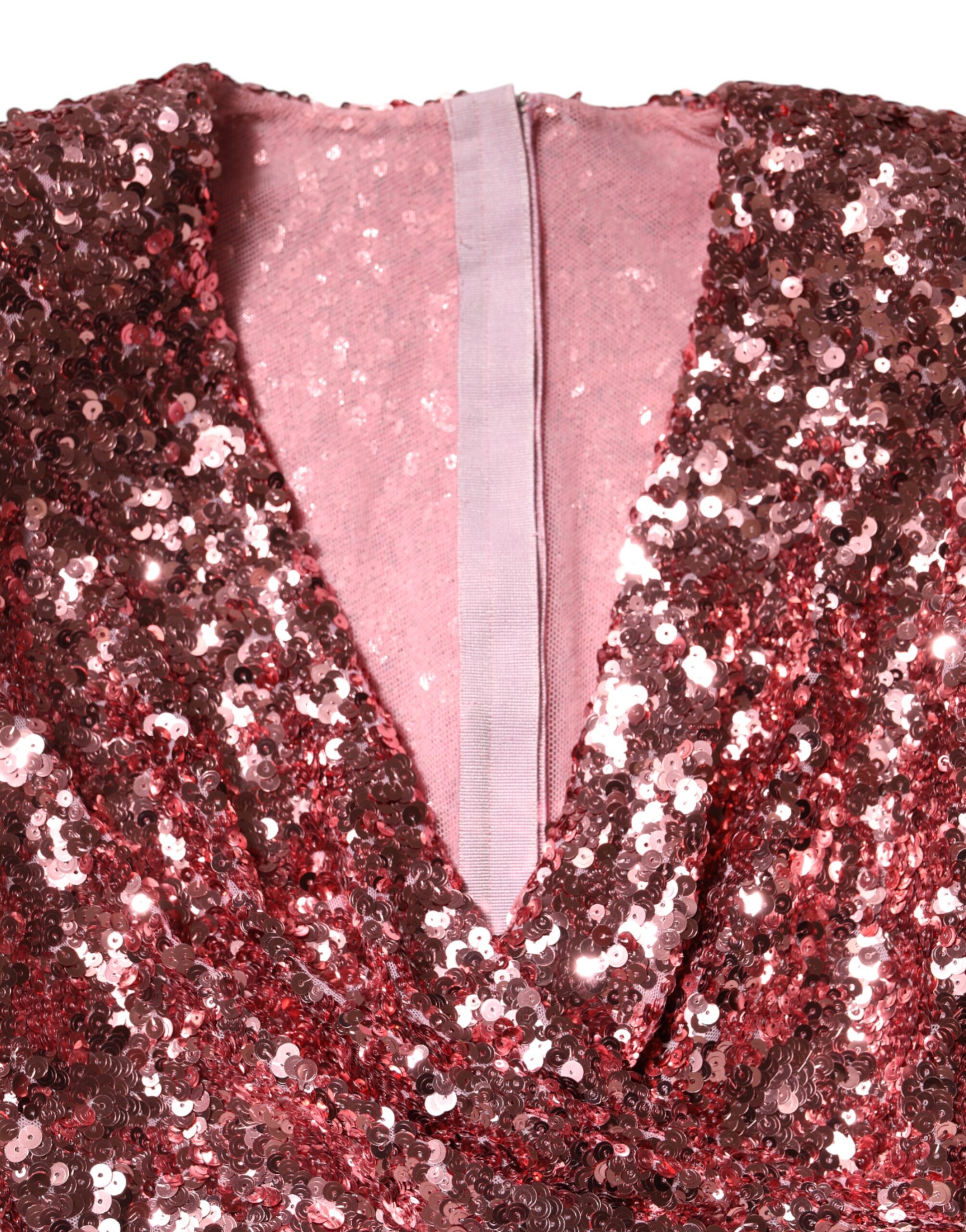 Dolce & Gabbana Pink Sequin Statement Nylon Midi V-Neck Dress - Image 7