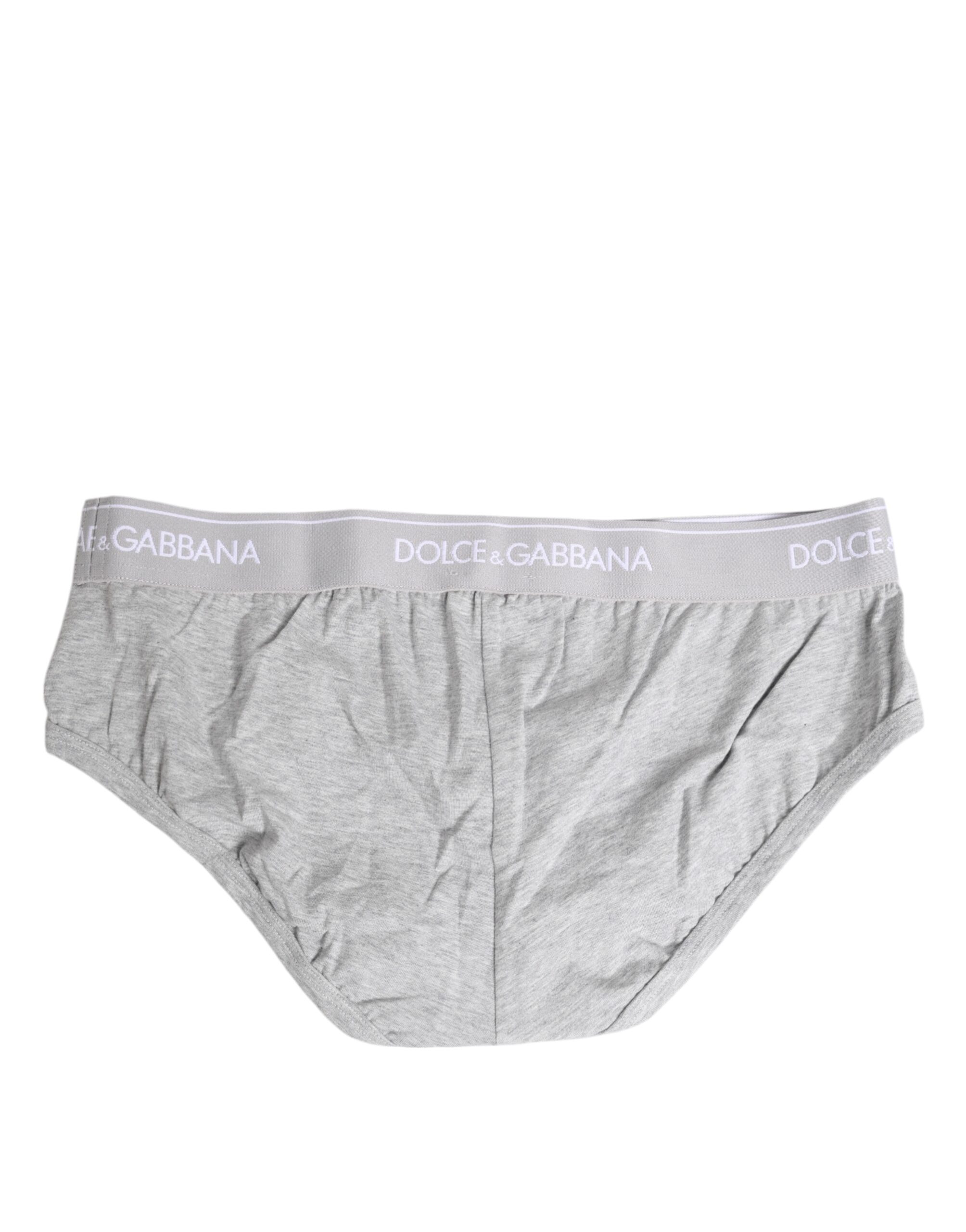 Dolce & Gabbana Gray Cotton Stretch Regular Brief Underwear - Image 4