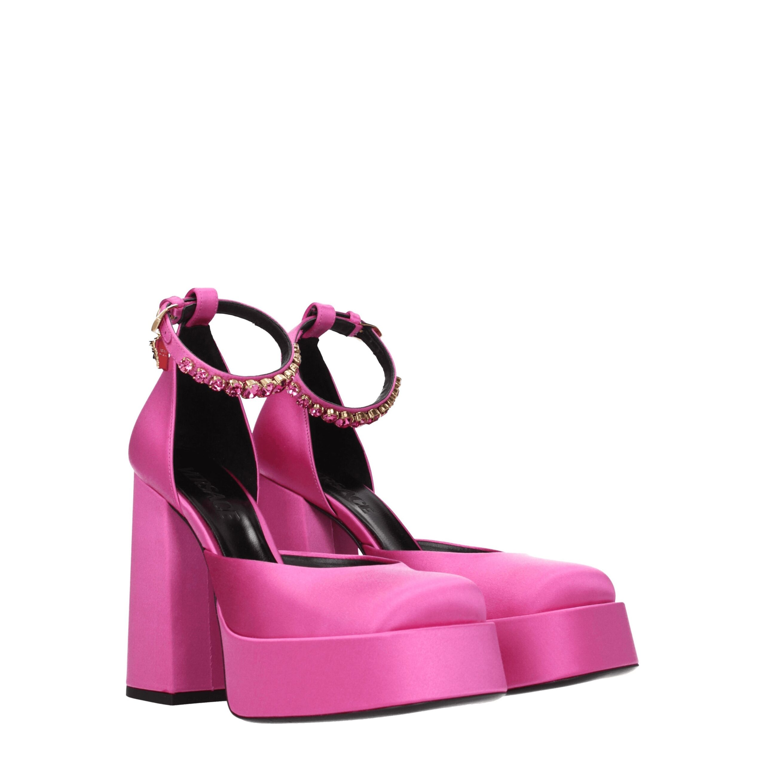 Versace Pink Satin Platform Pumps - Image 2