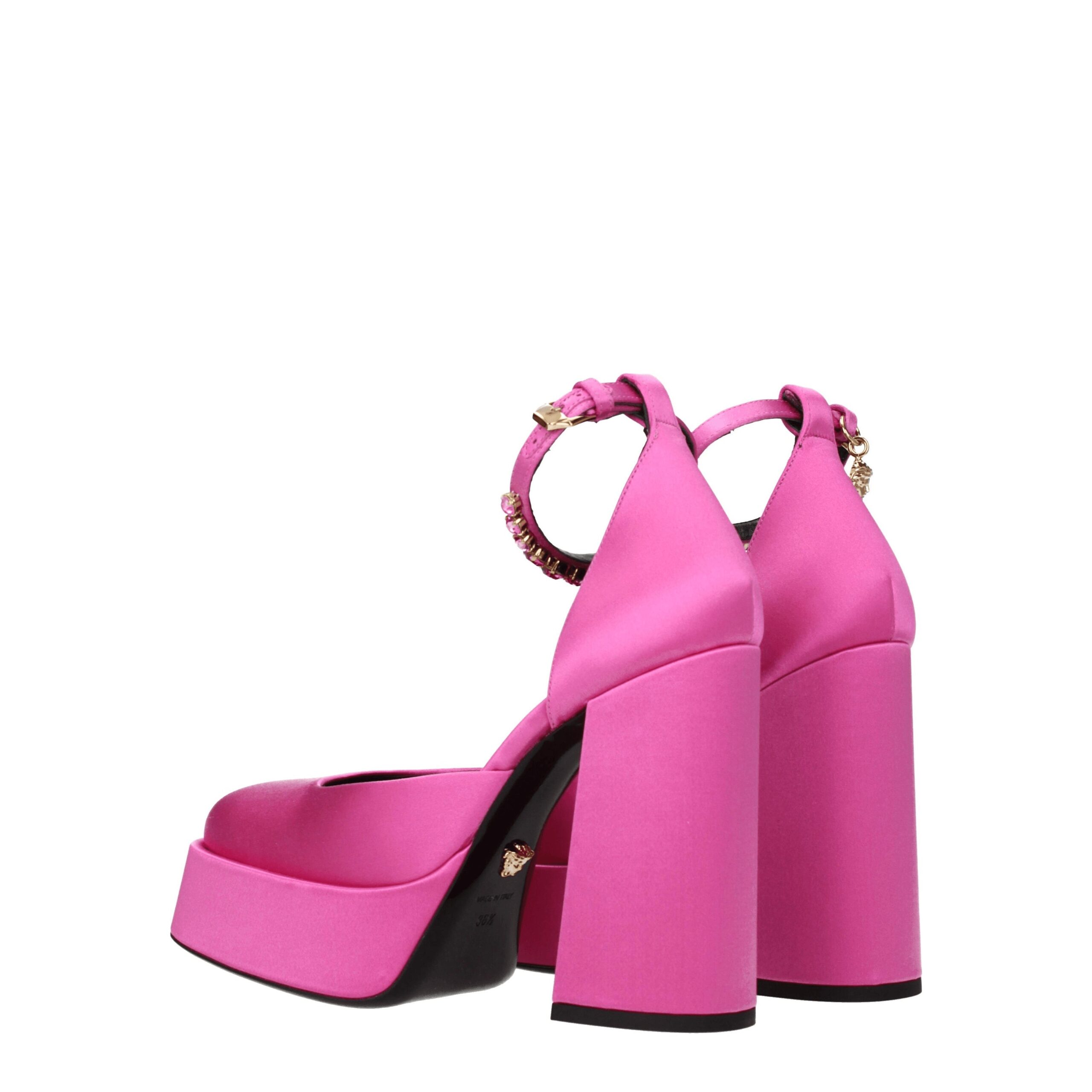 Versace Pink Satin Platform Pumps - Image 4