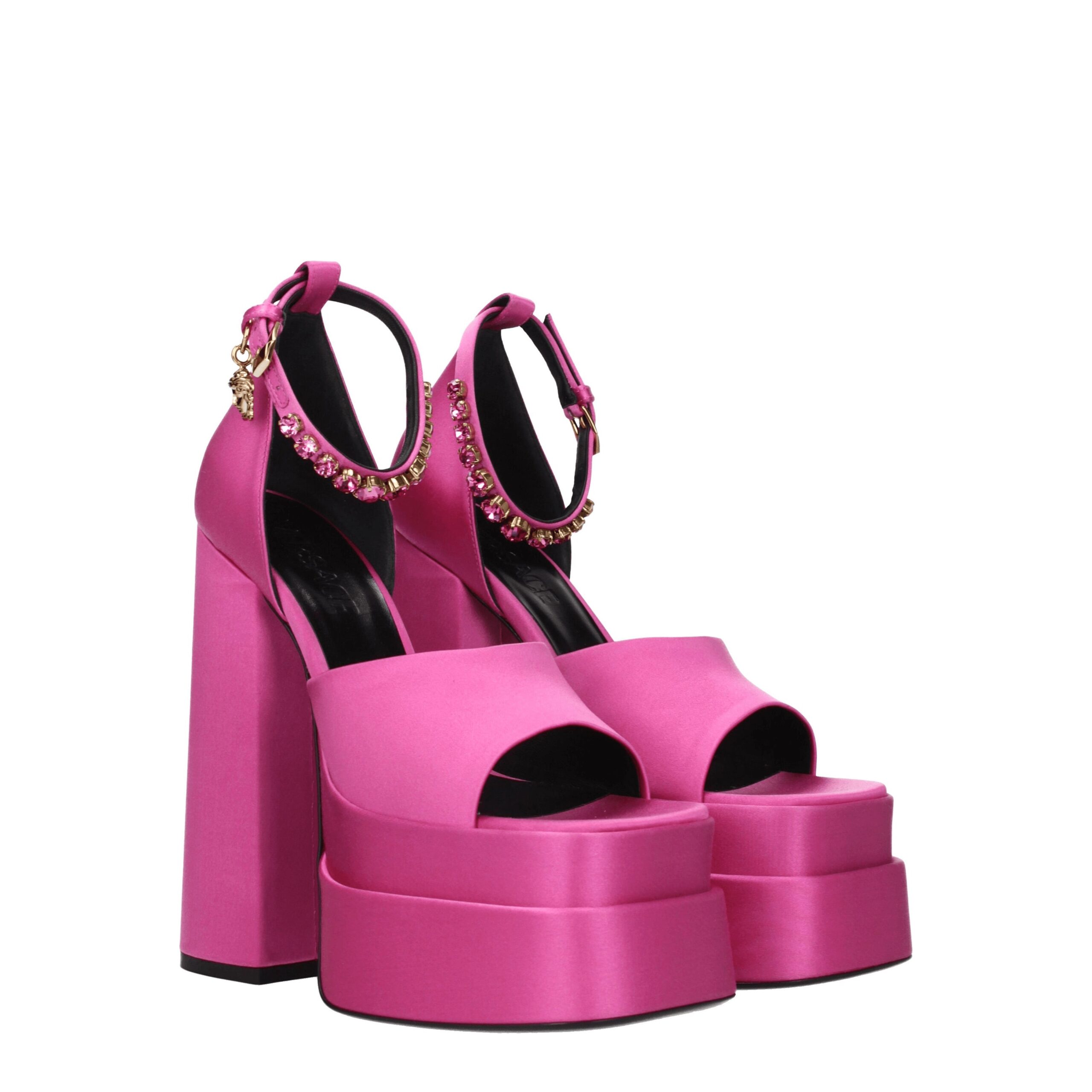 Versace Pink Satin Platform Sandals - Image 2