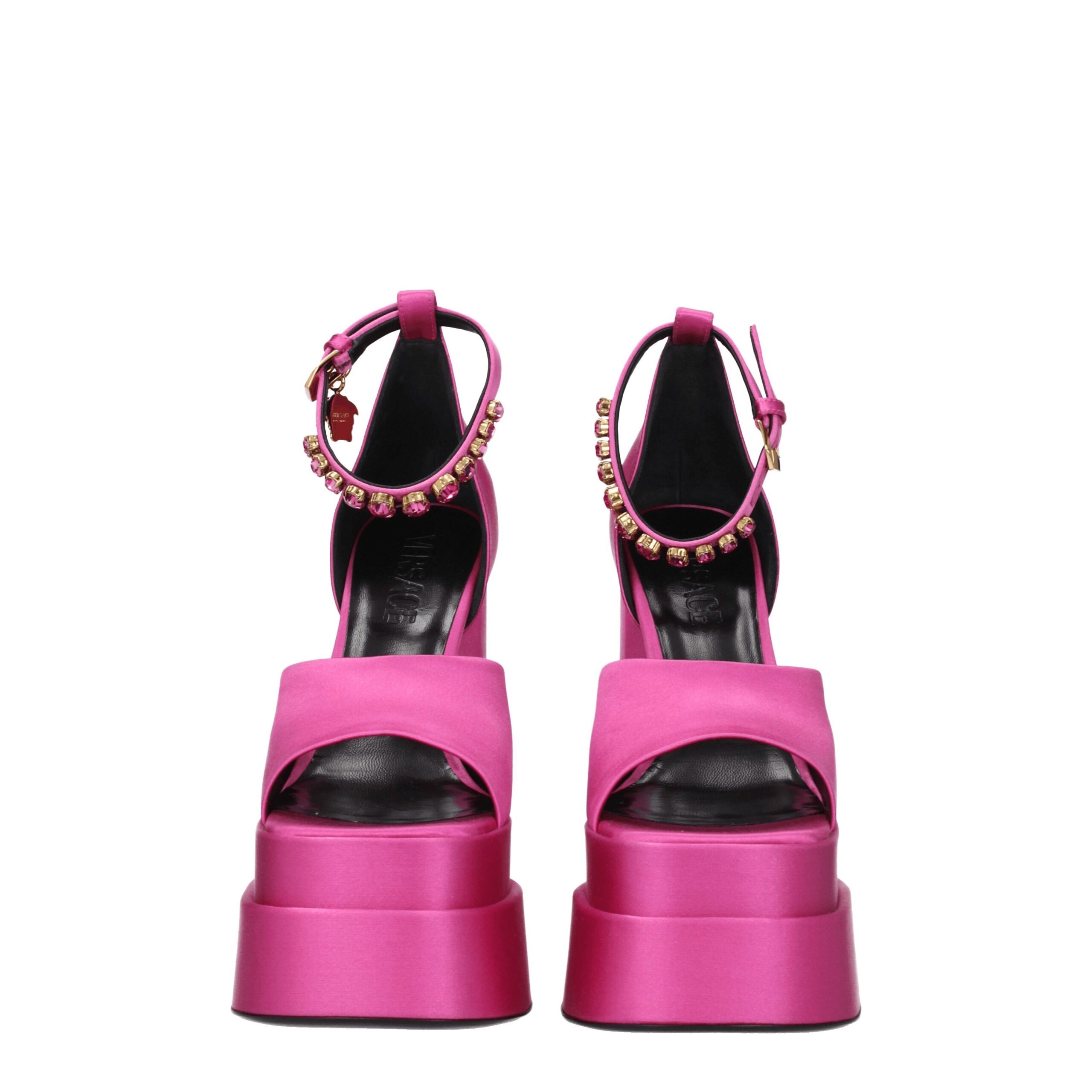 Versace Pink Satin Platform Sandals - Image 3