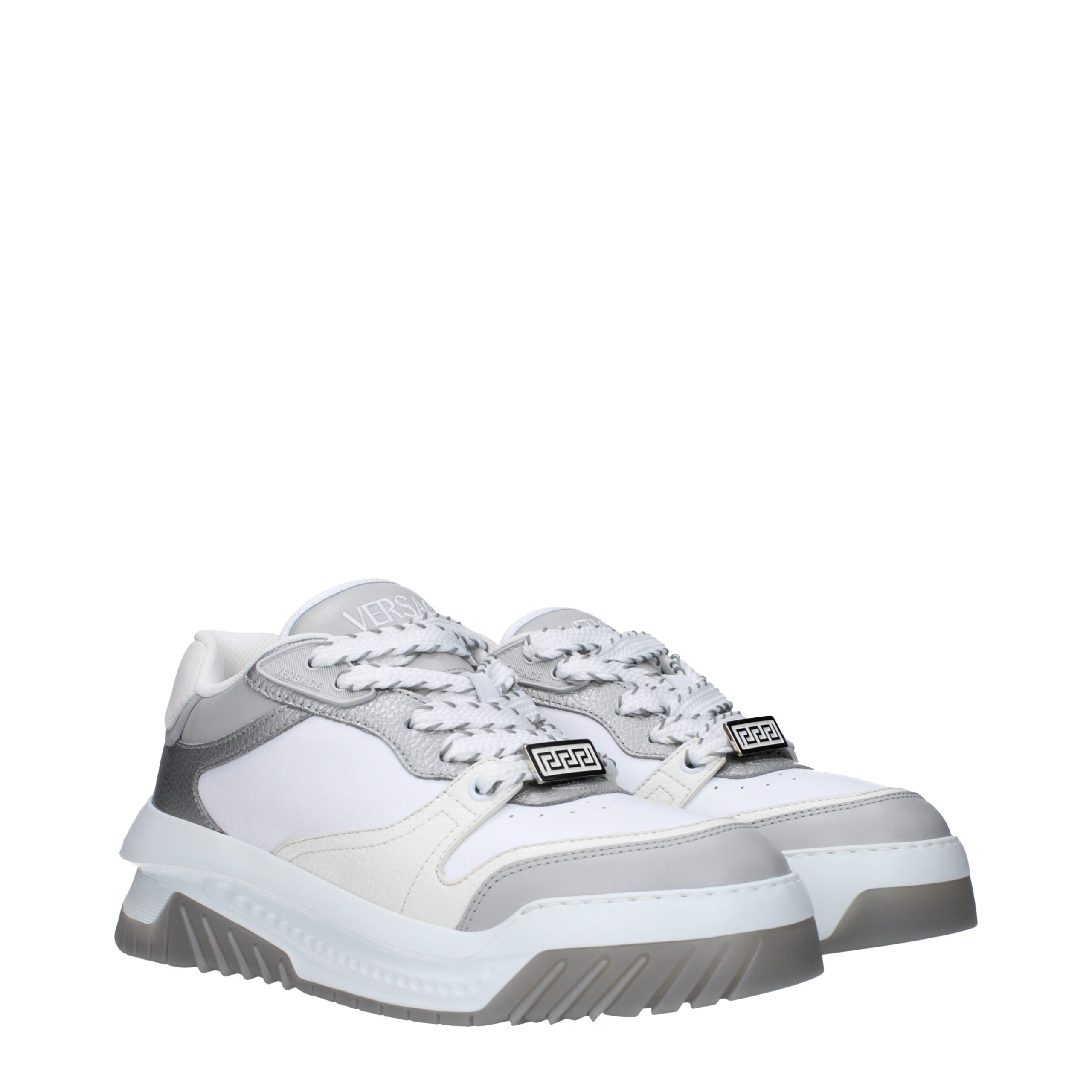Versace White Leather Chunky Sneakers - Image 2