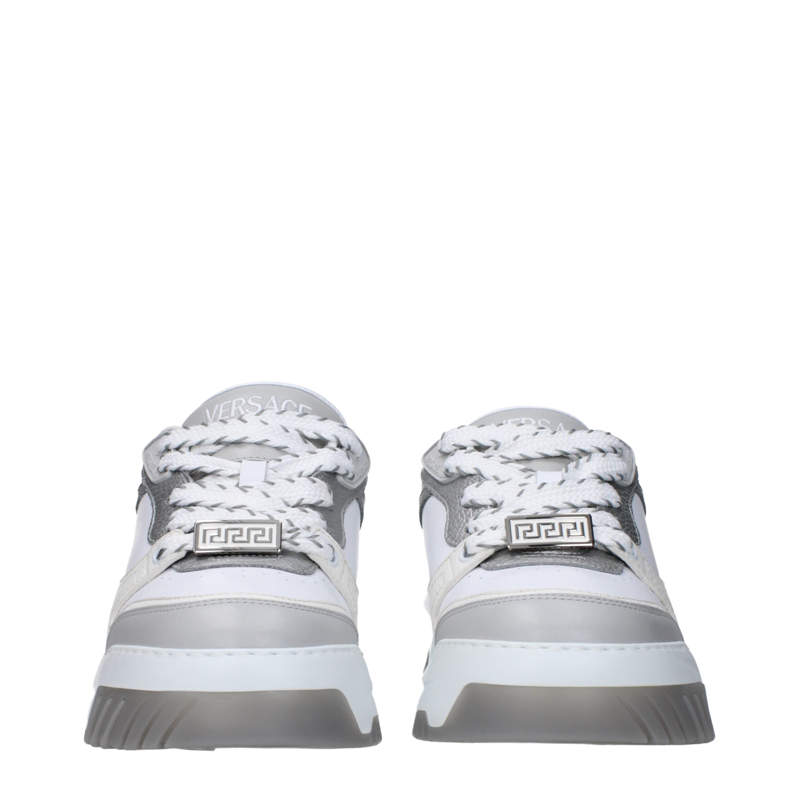 Versace White Leather Chunky Sneakers - Image 3