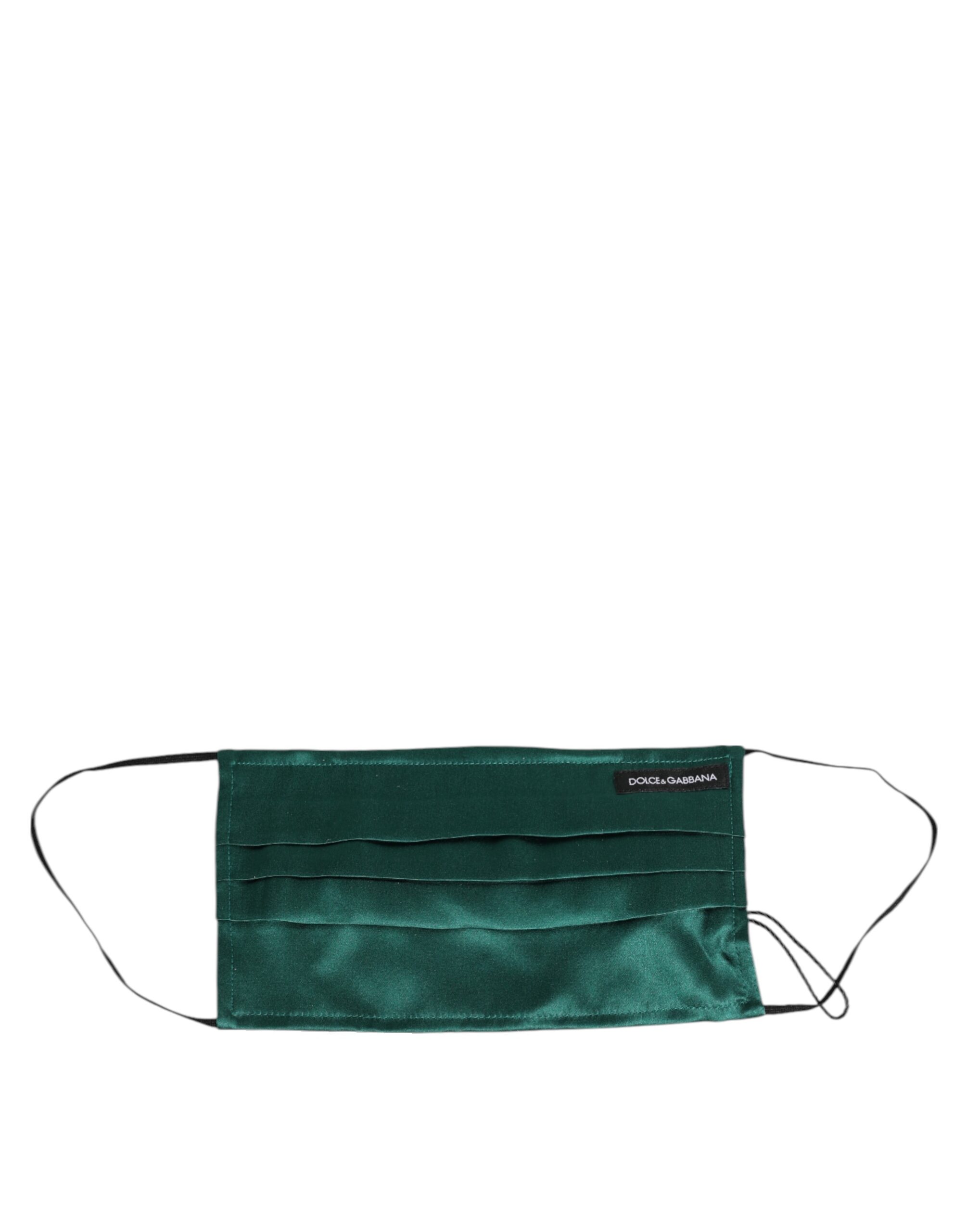 Dolce & Gabbana Green Silk Pleated Elastic Ear Strap Face Mask - Image 2