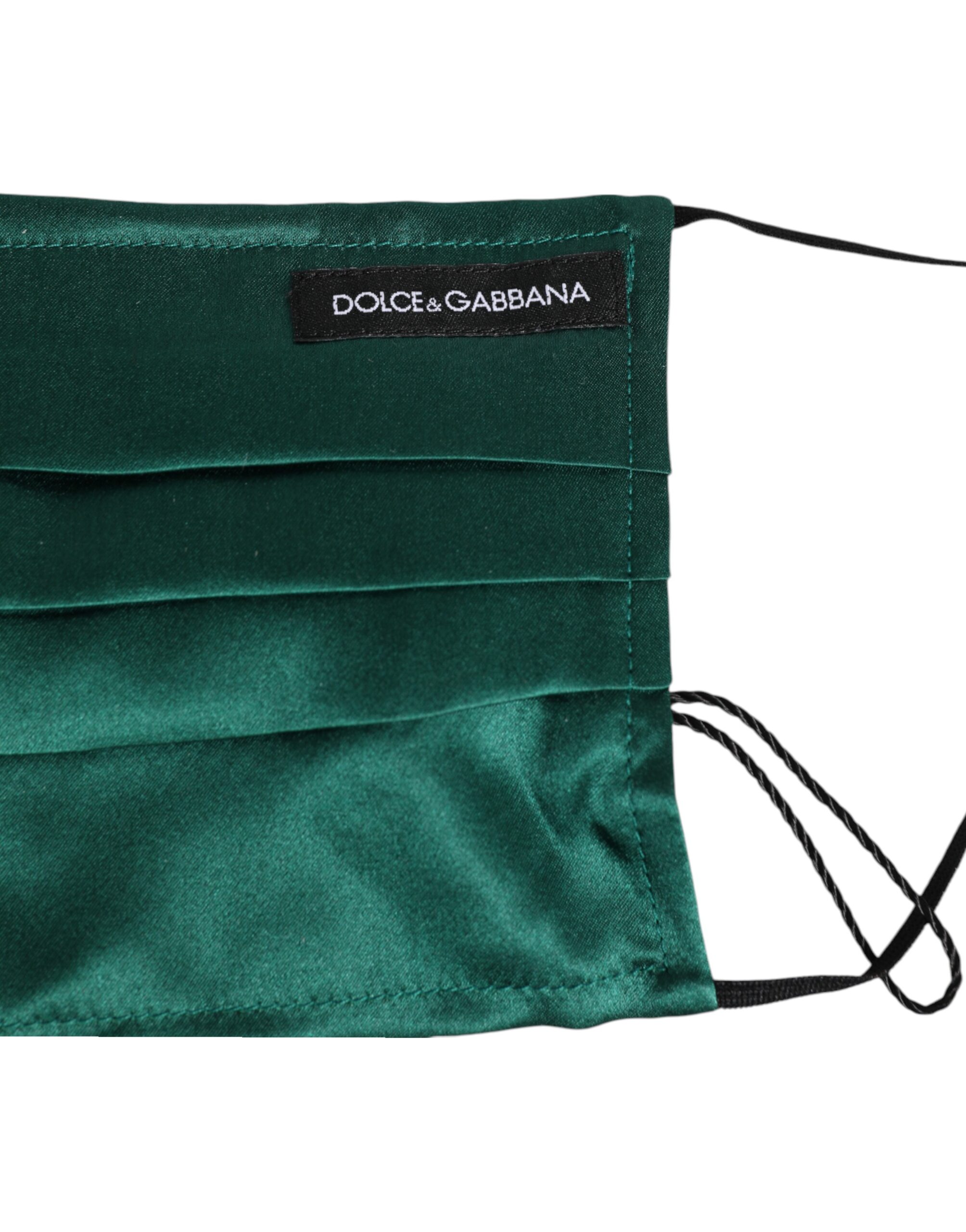 Dolce & Gabbana Green Silk Pleated Elastic Ear Strap Face Mask - Image 3