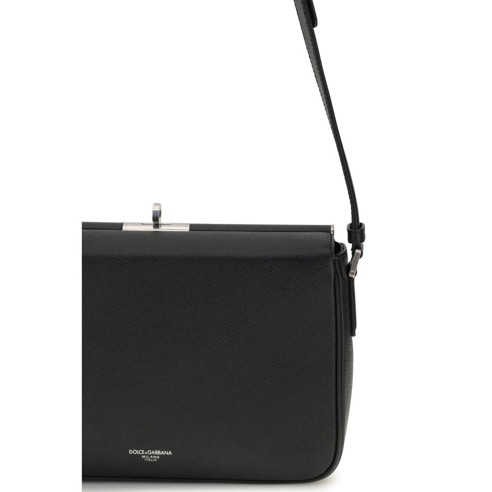 Dolce & Gabbana Black Calf Leather Bos Taurus Shoulder Bag - Image 4