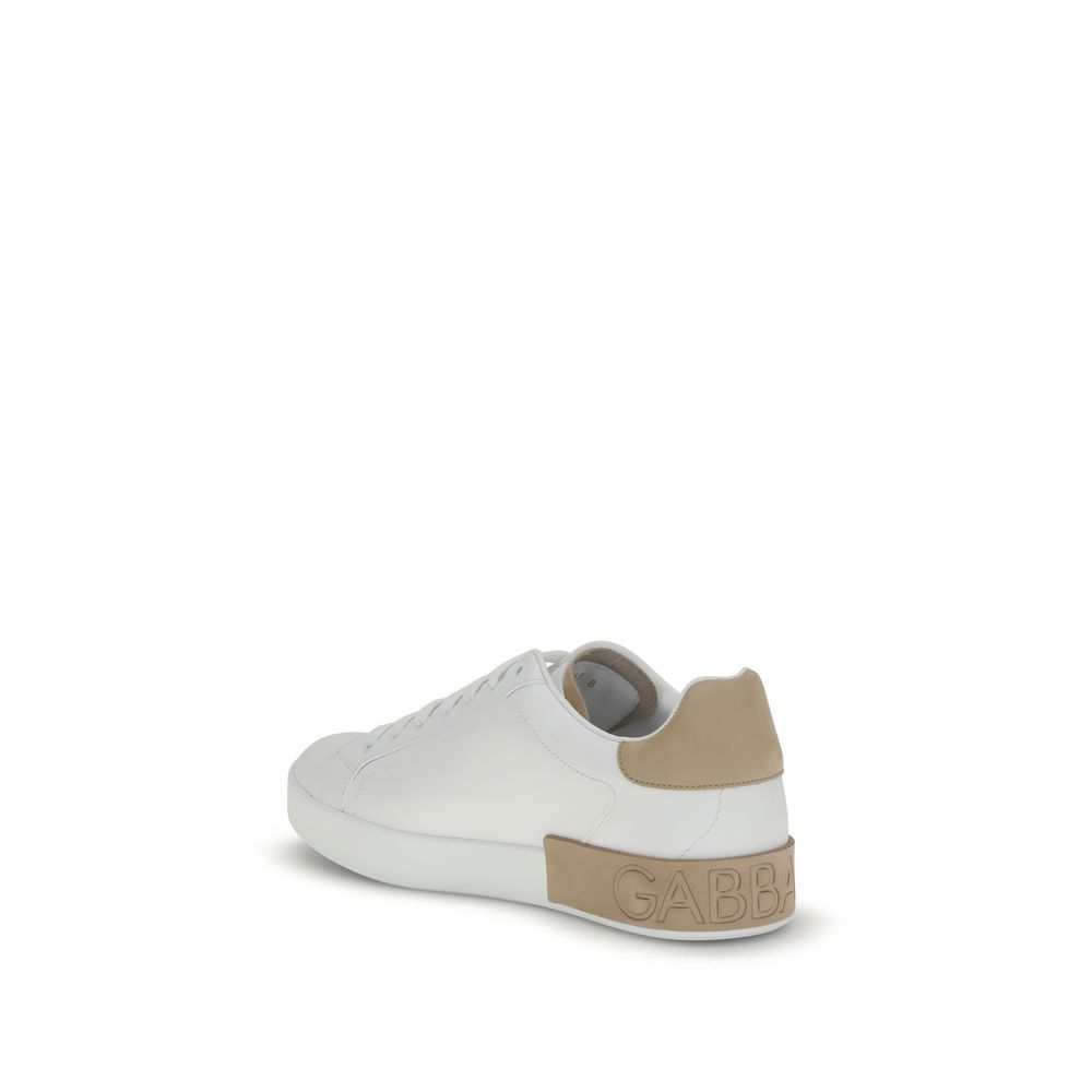 Dolce & Gabbana White Calf Leather Bos Taurus Low Top Sneakers - Image 3
