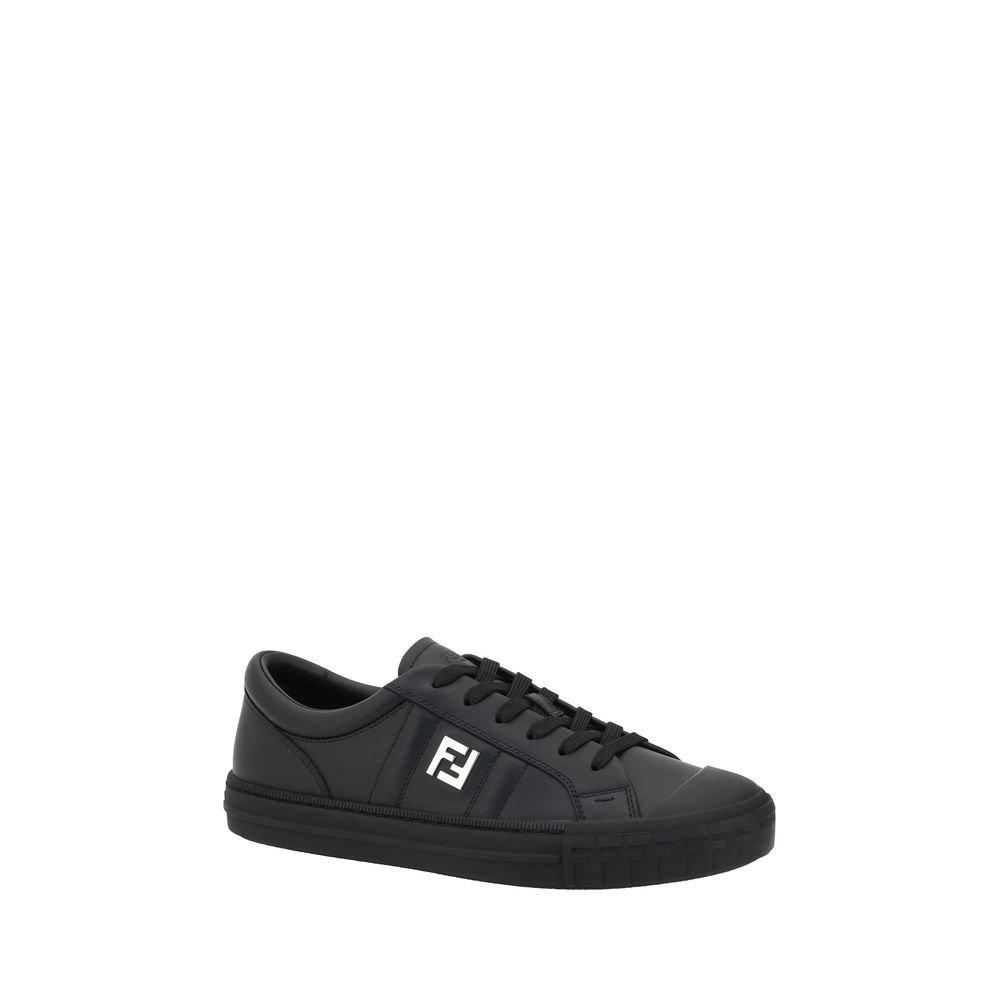 Fendi Black Calf Leather Bos Taurus Athletic Sneakers - Image 2