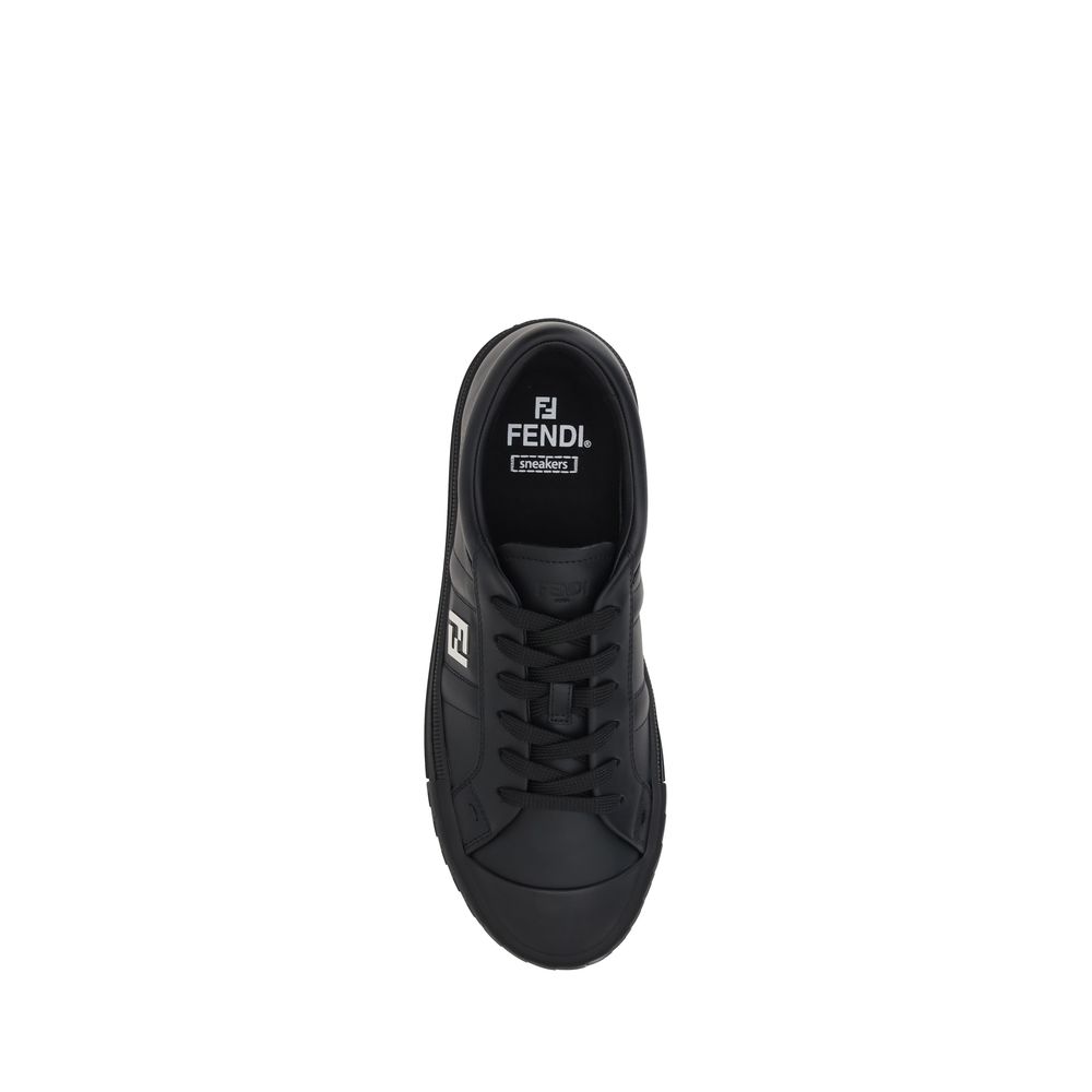 Fendi Black Calf Leather Bos Taurus Athletic Sneakers - Image 4