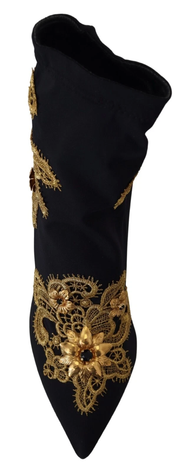 Dolce & Gabbana Black Gold Embroidery Crystal Boots Shoes - Image 6