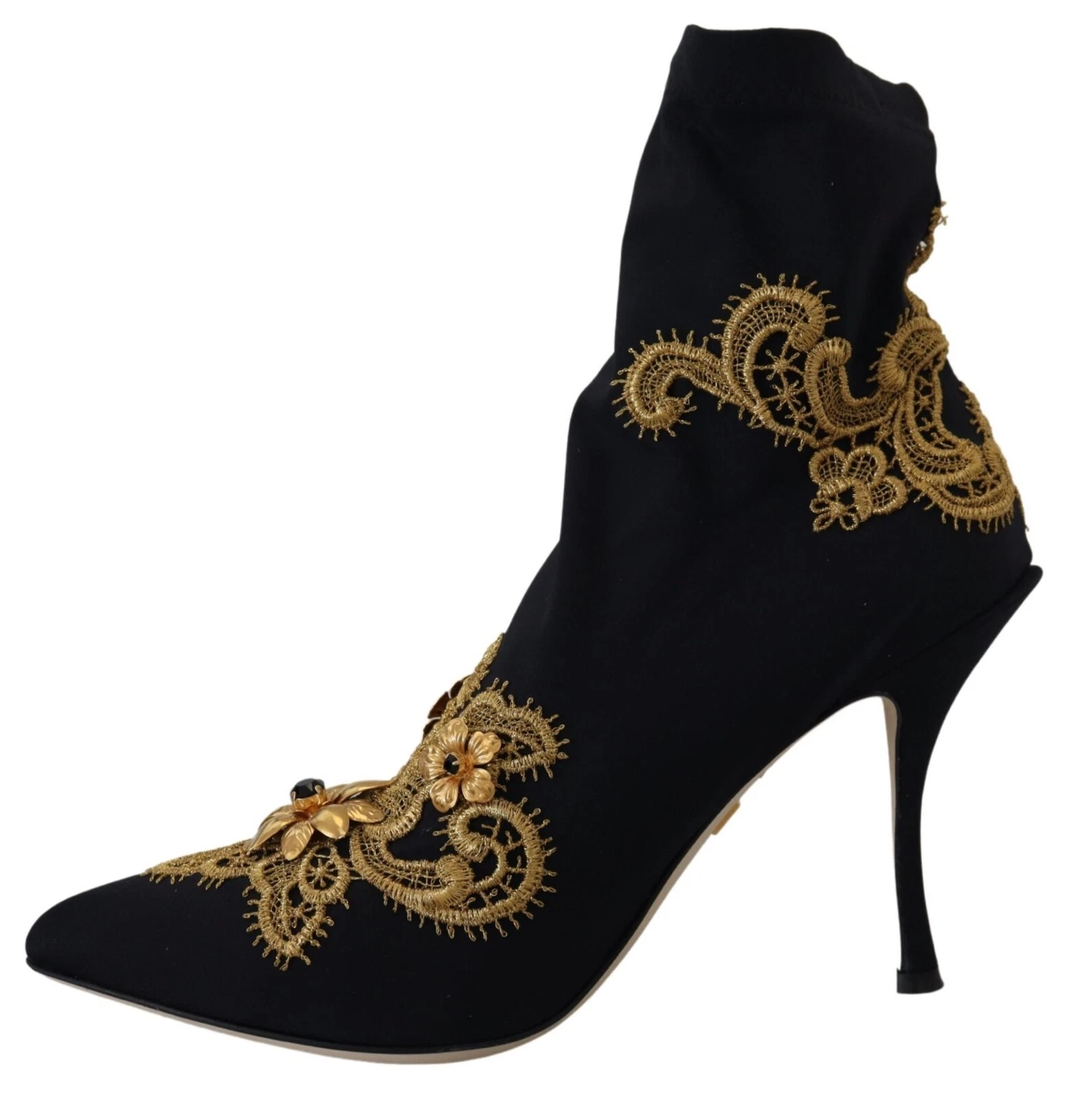 Dolce & Gabbana Black Gold Embroidery Crystal Boots Shoes - Image 7