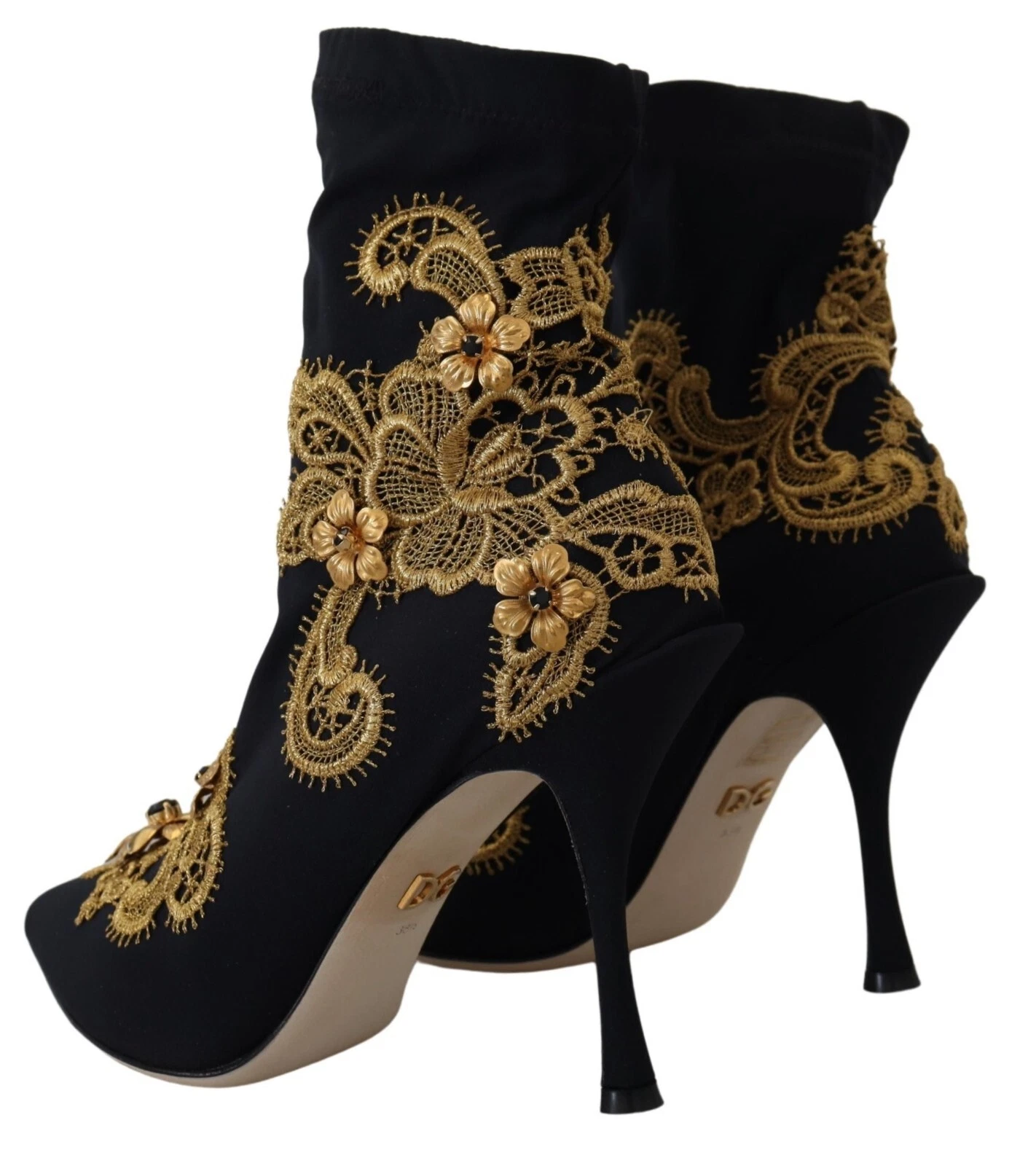 Dolce & Gabbana Black Gold Embroidery Crystal Boots Shoes - Image 5