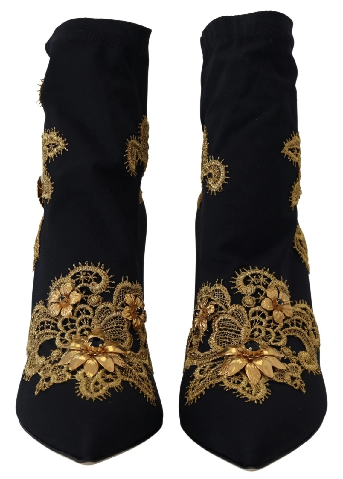 Dolce & Gabbana Black Gold Embroidery Crystal Boots Shoes - Image 3