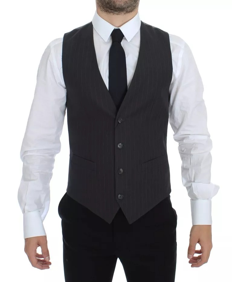 Dolce & Gabbana Gray Striped Formal Dress Gilet Vest - Image 2