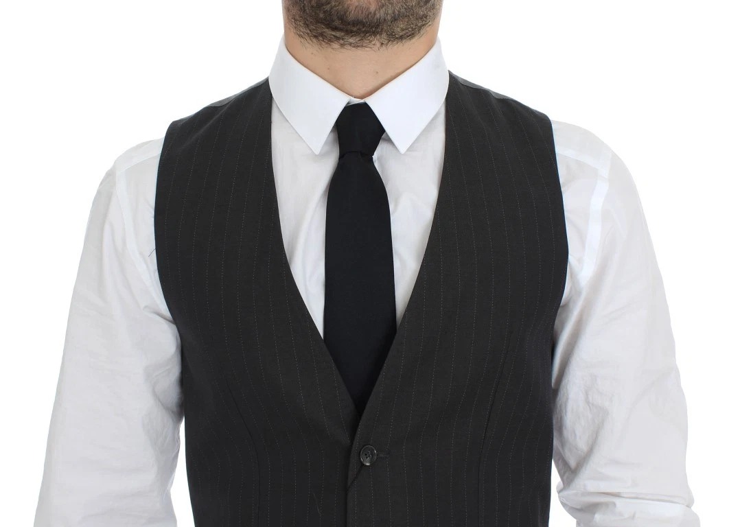 Dolce & Gabbana Gray Striped Formal Dress Gilet Vest - Image 4