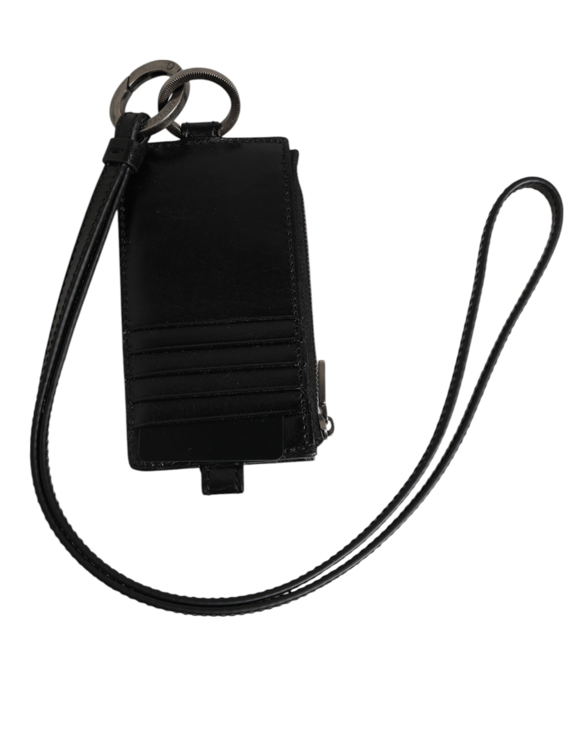 Dolce & Gabbana Black Leather Logo Embossed Lanyard Card Holder Wallet - Image 2