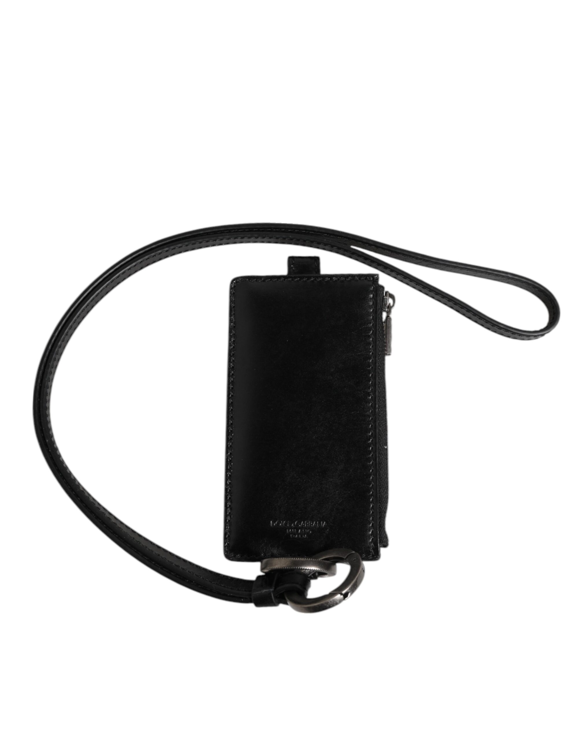 Dolce & Gabbana Black Leather Logo Embossed Lanyard Card Holder Wallet - Image 3