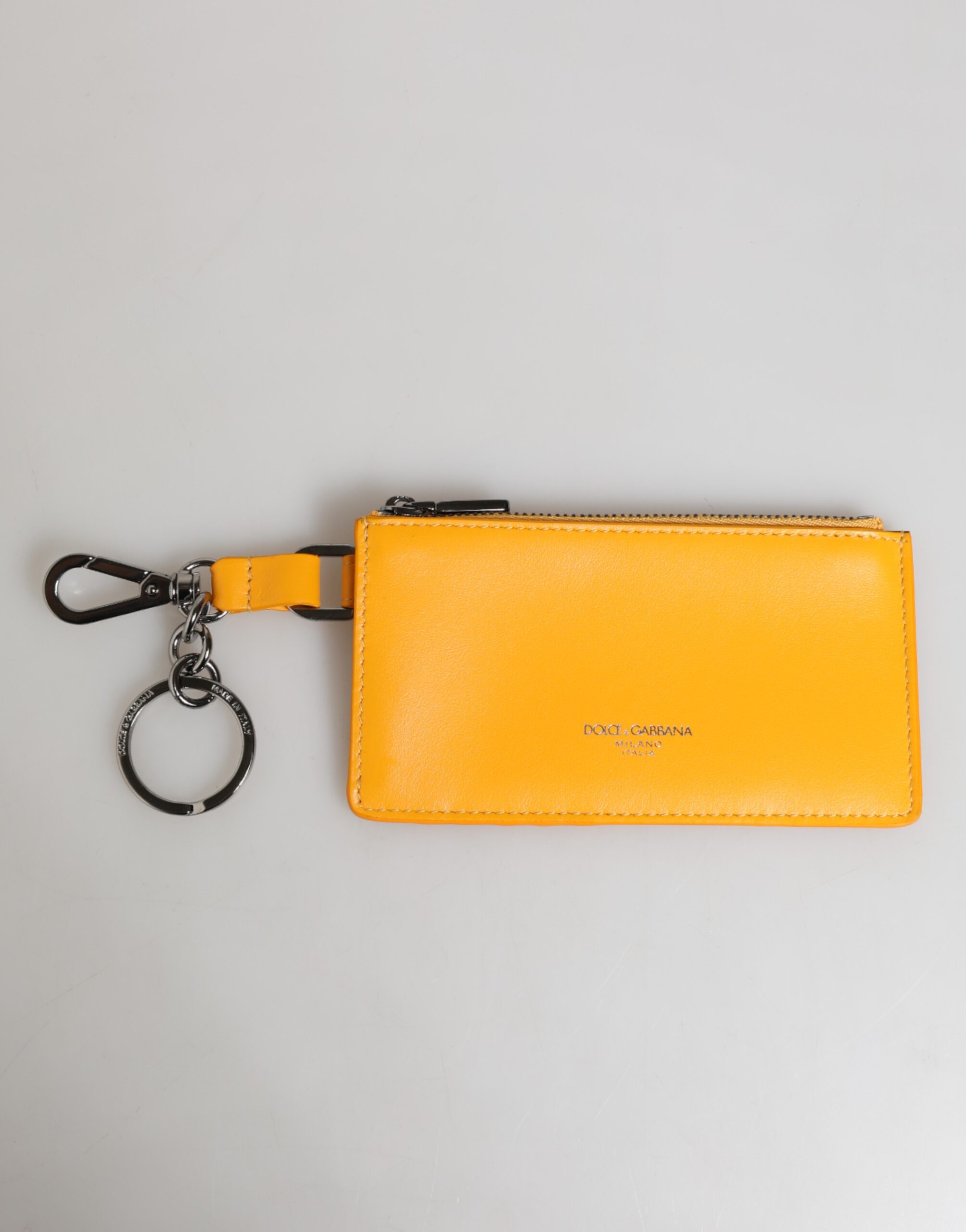 Dolce & Gabbana Yellow Orange Leather Credit Card Key Holder Clip On Wallet - Image 2