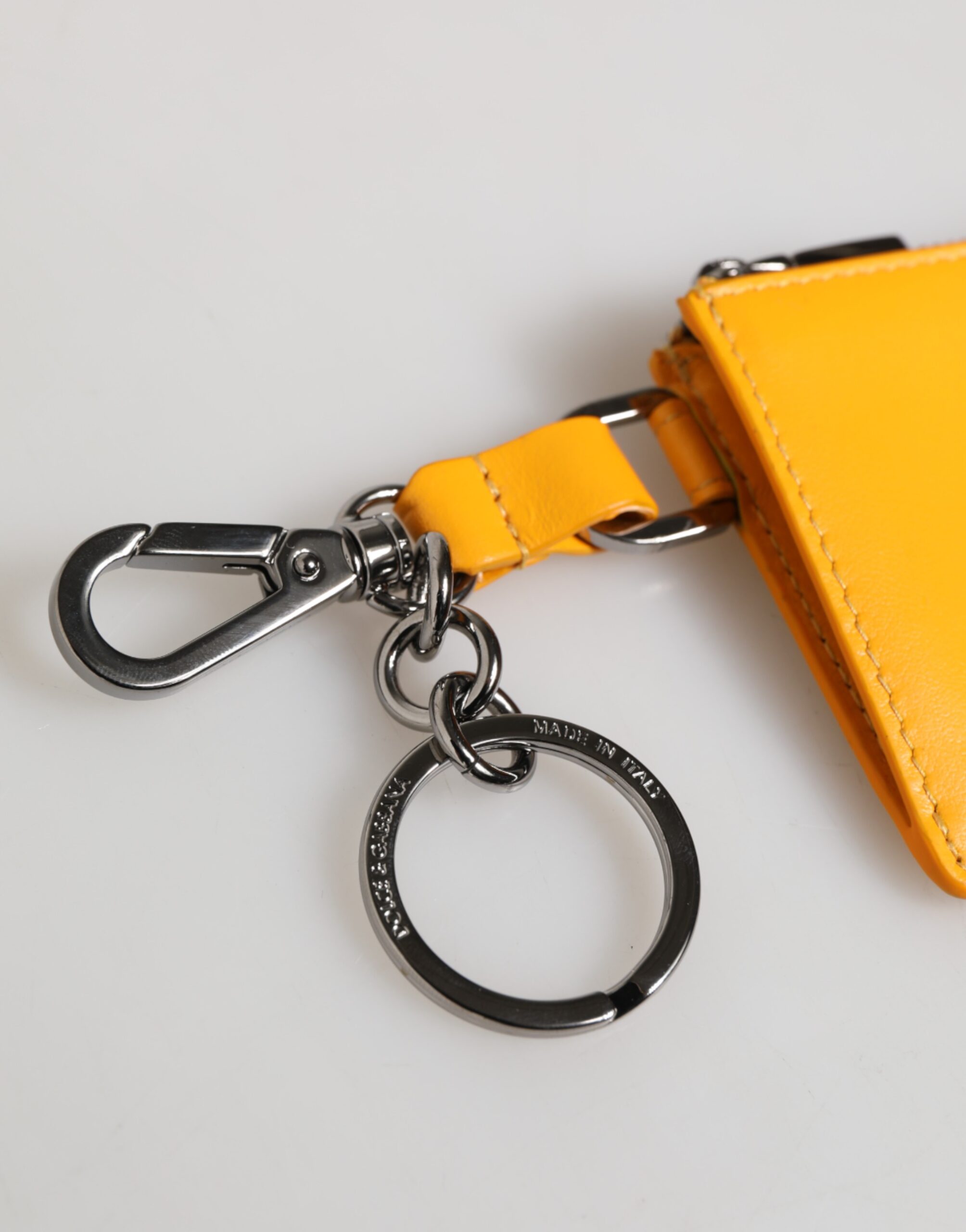 Dolce & Gabbana Yellow Orange Leather Credit Card Key Holder Clip On Wallet - Image 3