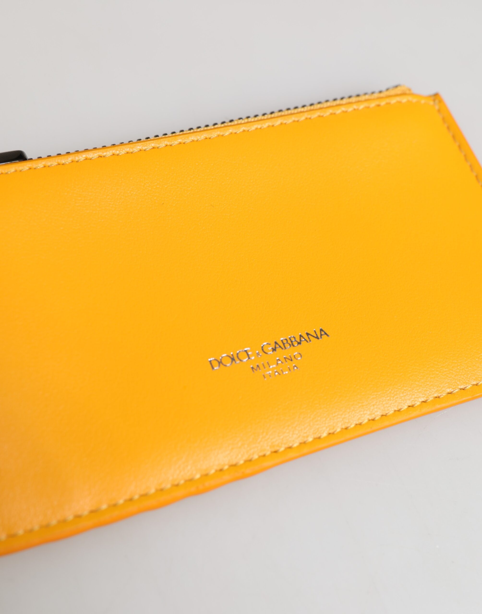 Dolce & Gabbana Yellow Orange Leather Credit Card Key Holder Clip On Wallet - Image 4
