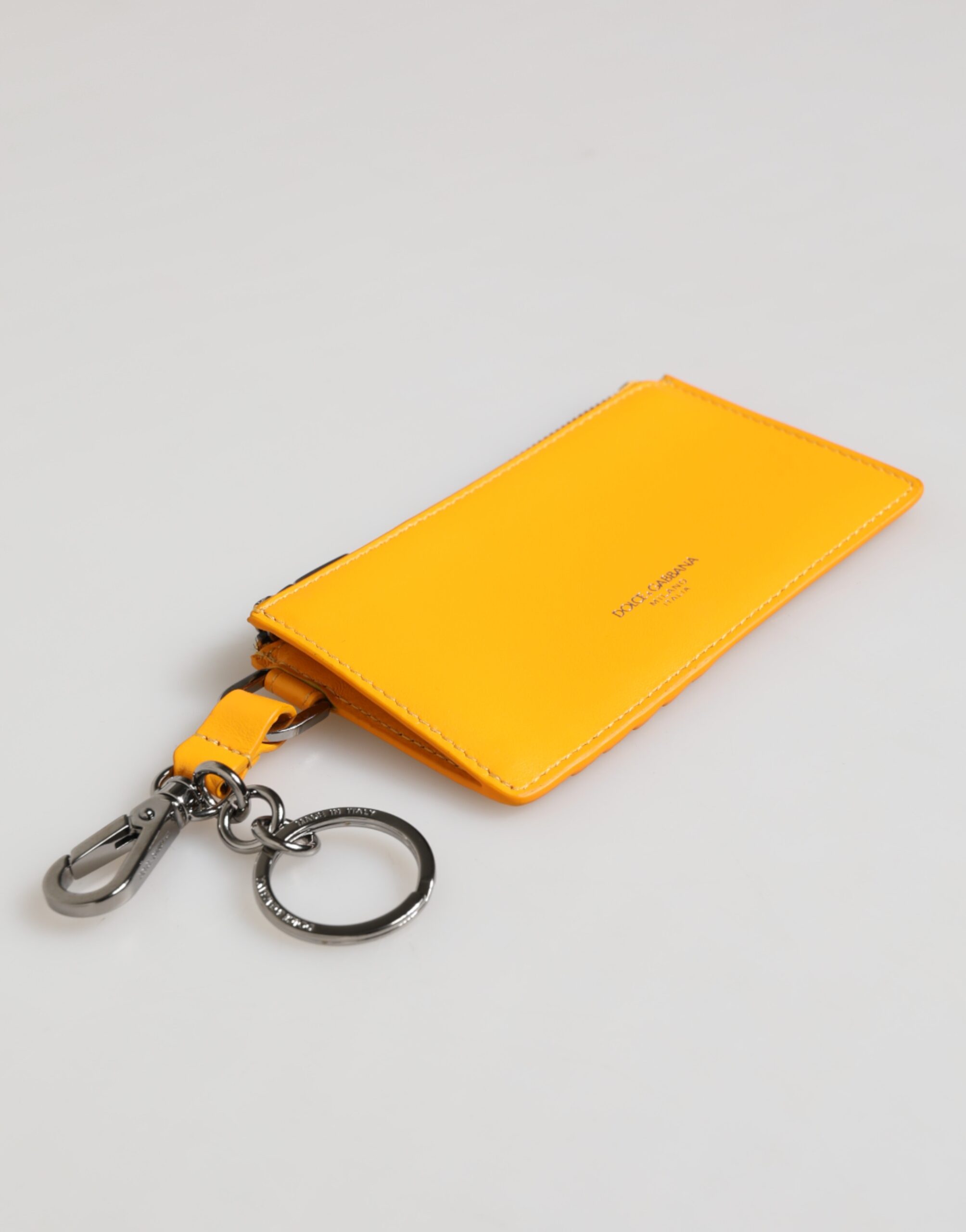 Dolce & Gabbana Yellow Orange Leather Credit Card Key Holder Clip On Wallet - Image 5