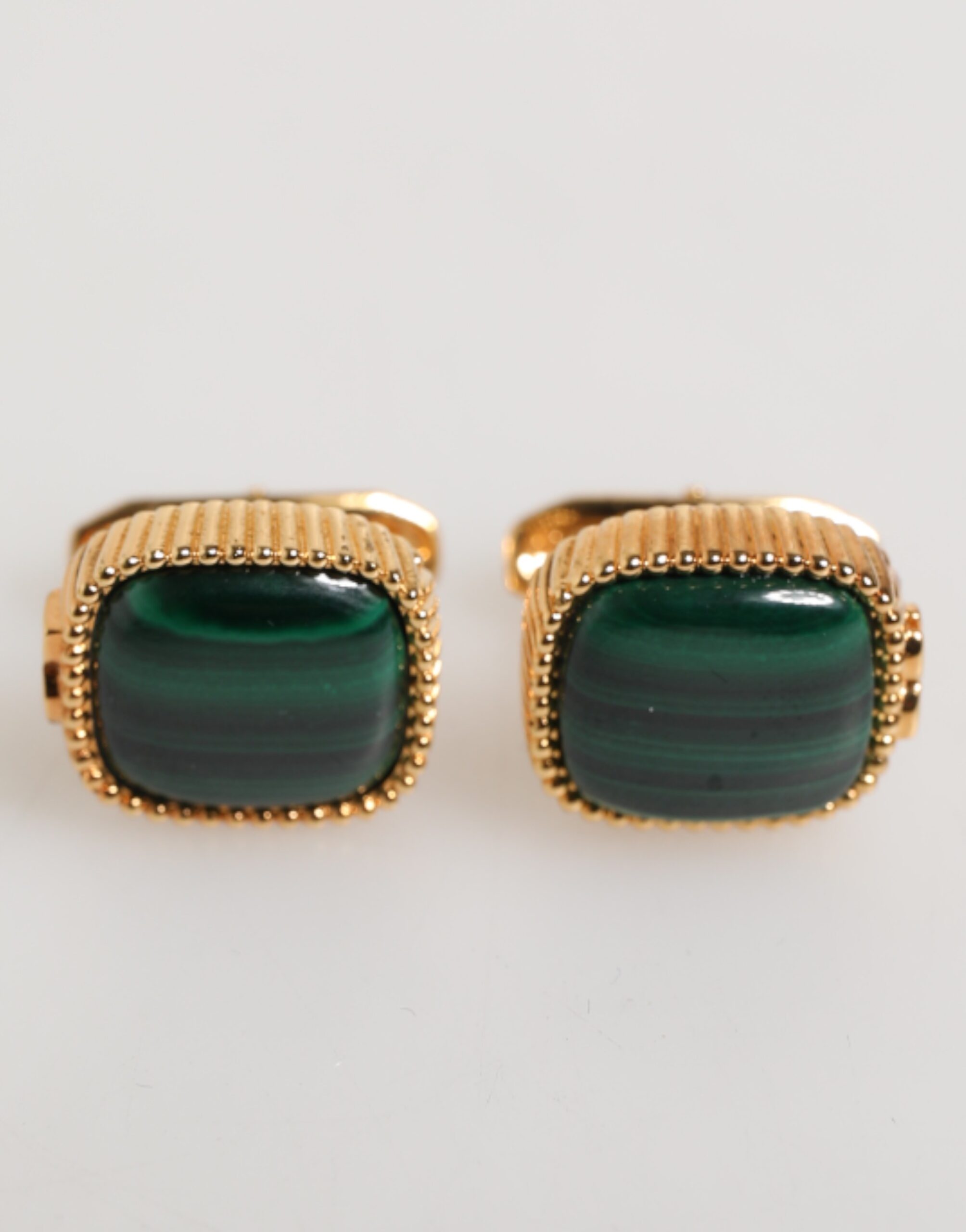 Dolce & Gabbana Gold Malachite Green Stone Square Men's Accessory Cufflink - Image 2