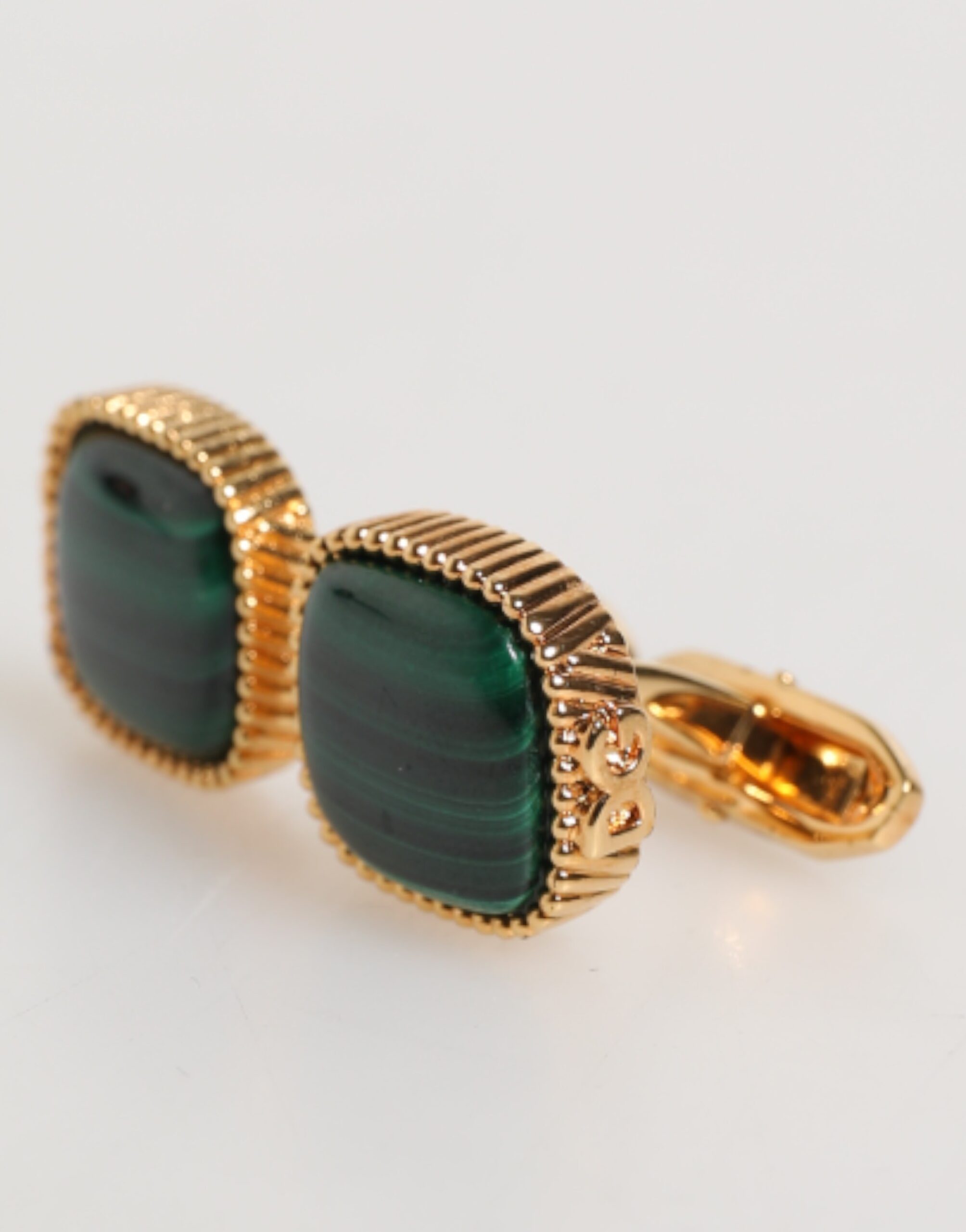 Dolce & Gabbana Gold Malachite Green Stone Square Men's Accessory Cufflink - Image 3