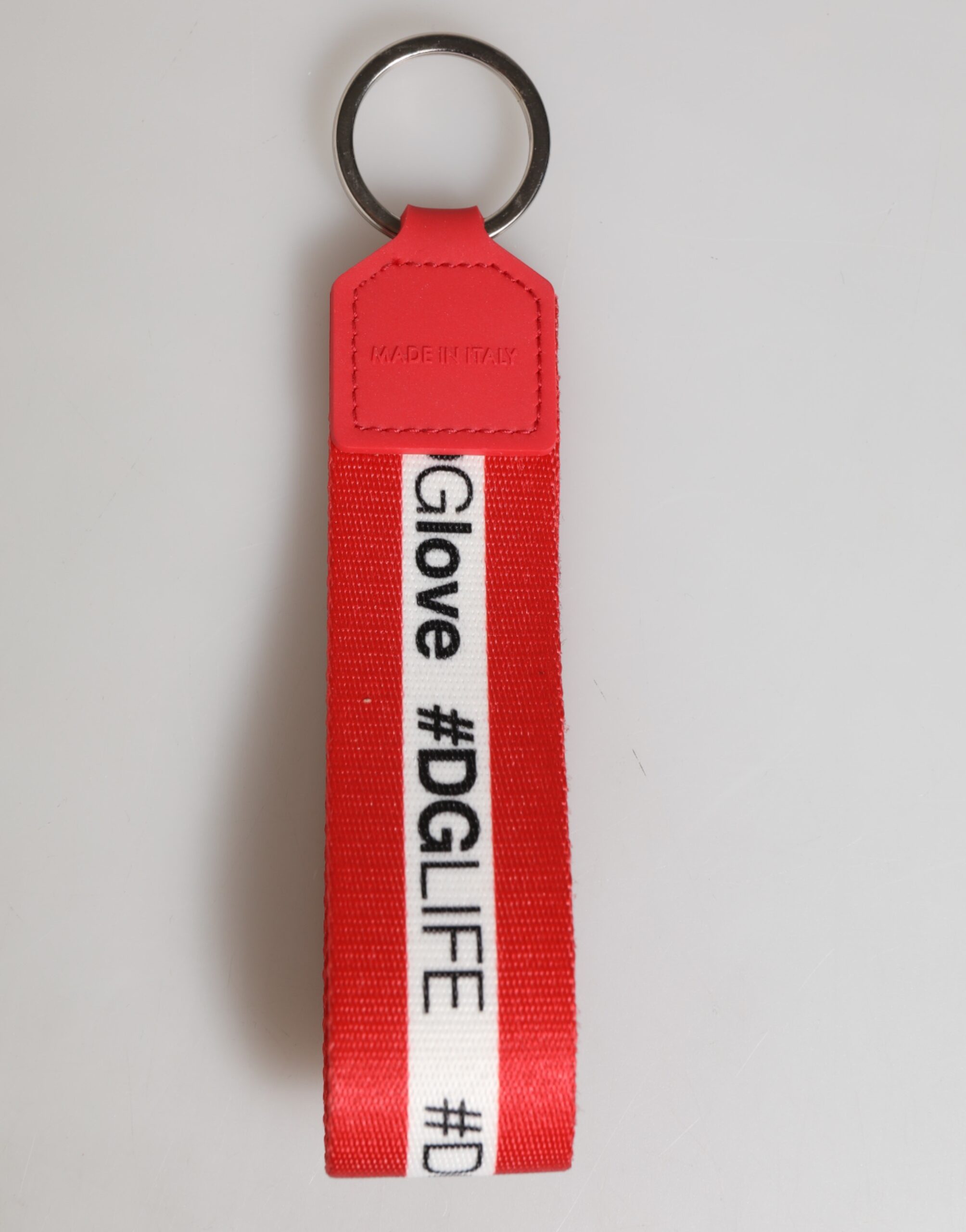 Dolce & Gabbana Red Logo Polyester Silver Brass Holder Keychain Men Keyring - Image 3
