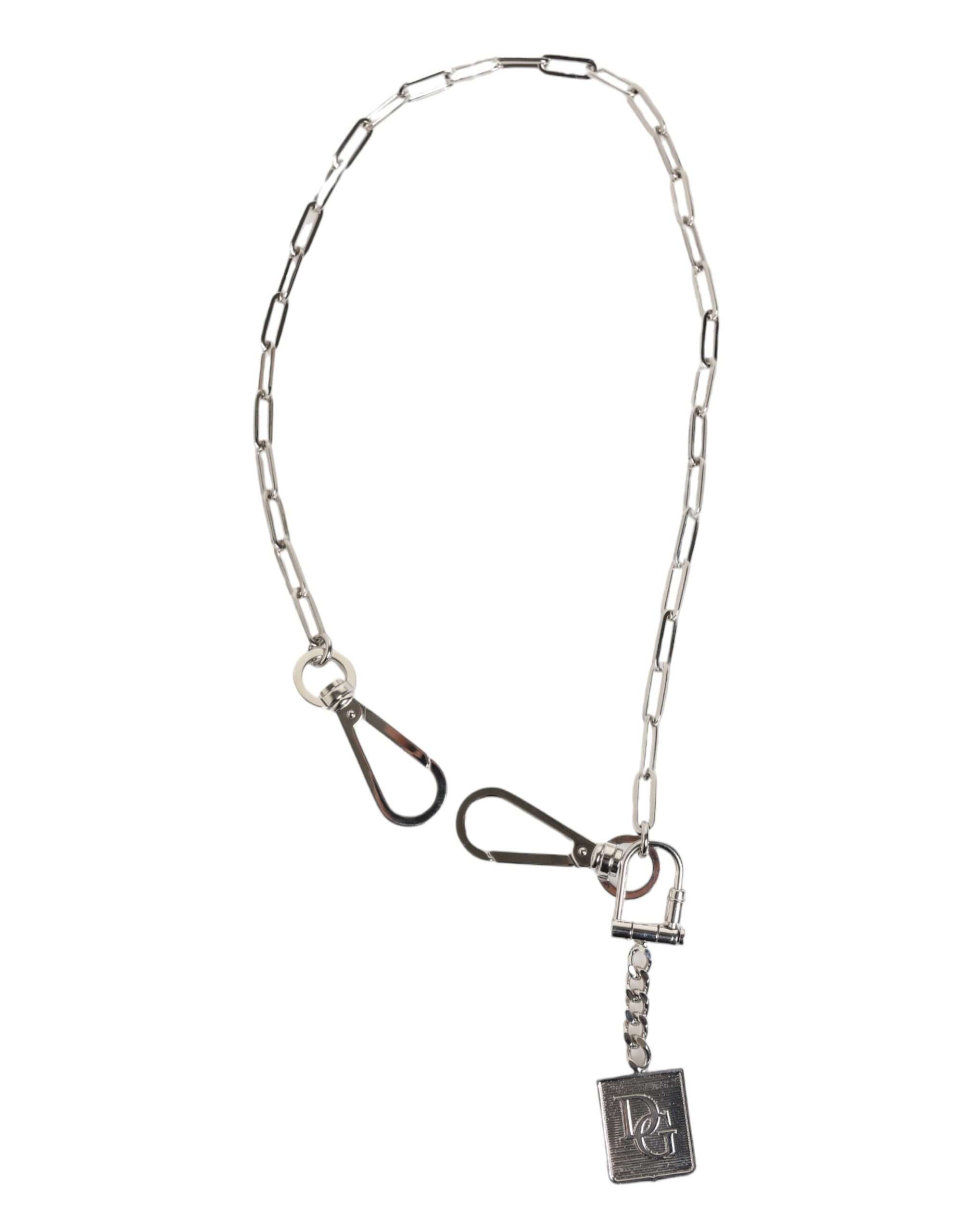 Dolce & Gabbana Silver Tone Metal Chain DG Logo Pendant Men Necklace - Image 2