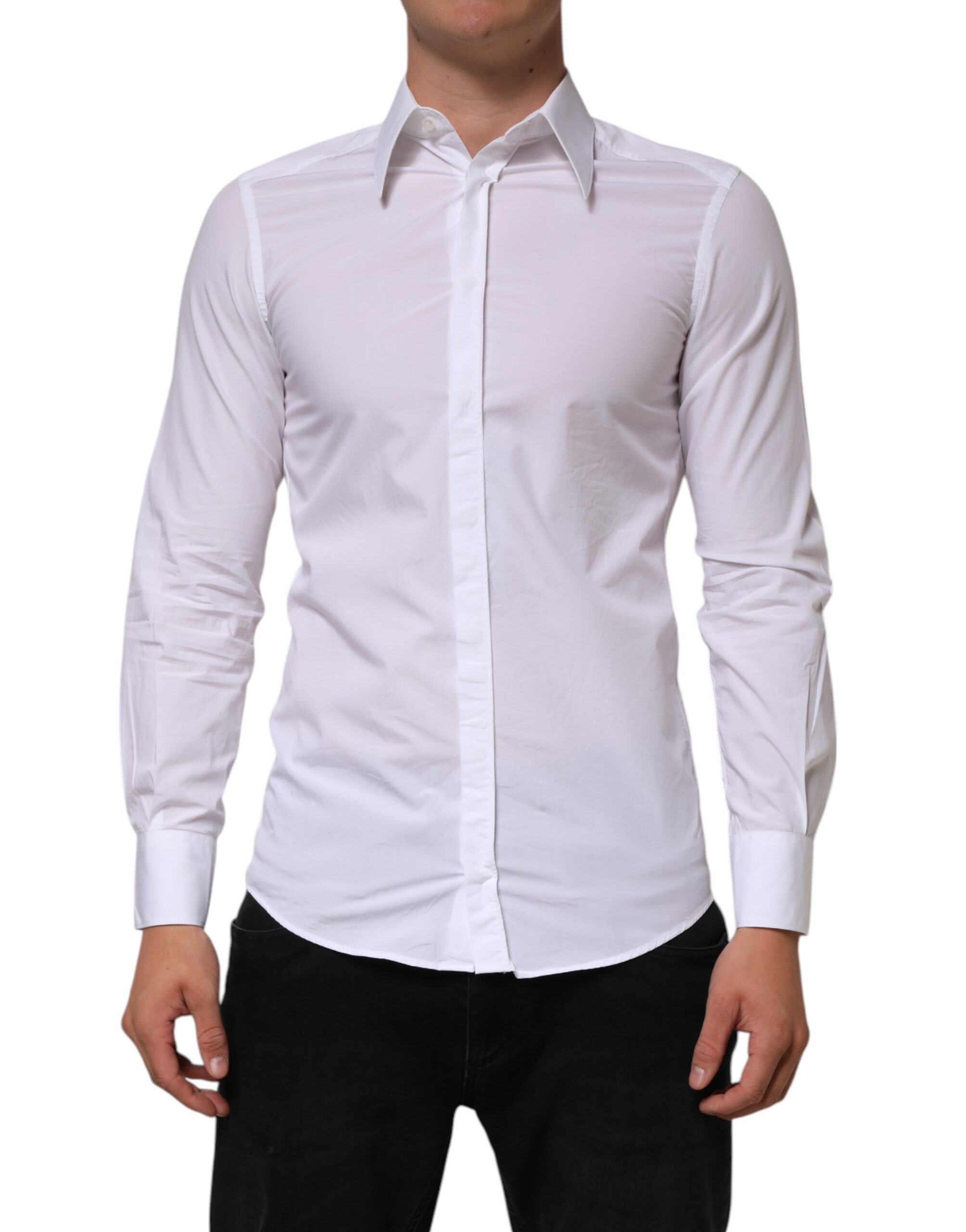 Dolce & Gabbana White Cotton MARTINI Long Sleeve Dress Shirt - Image 2
