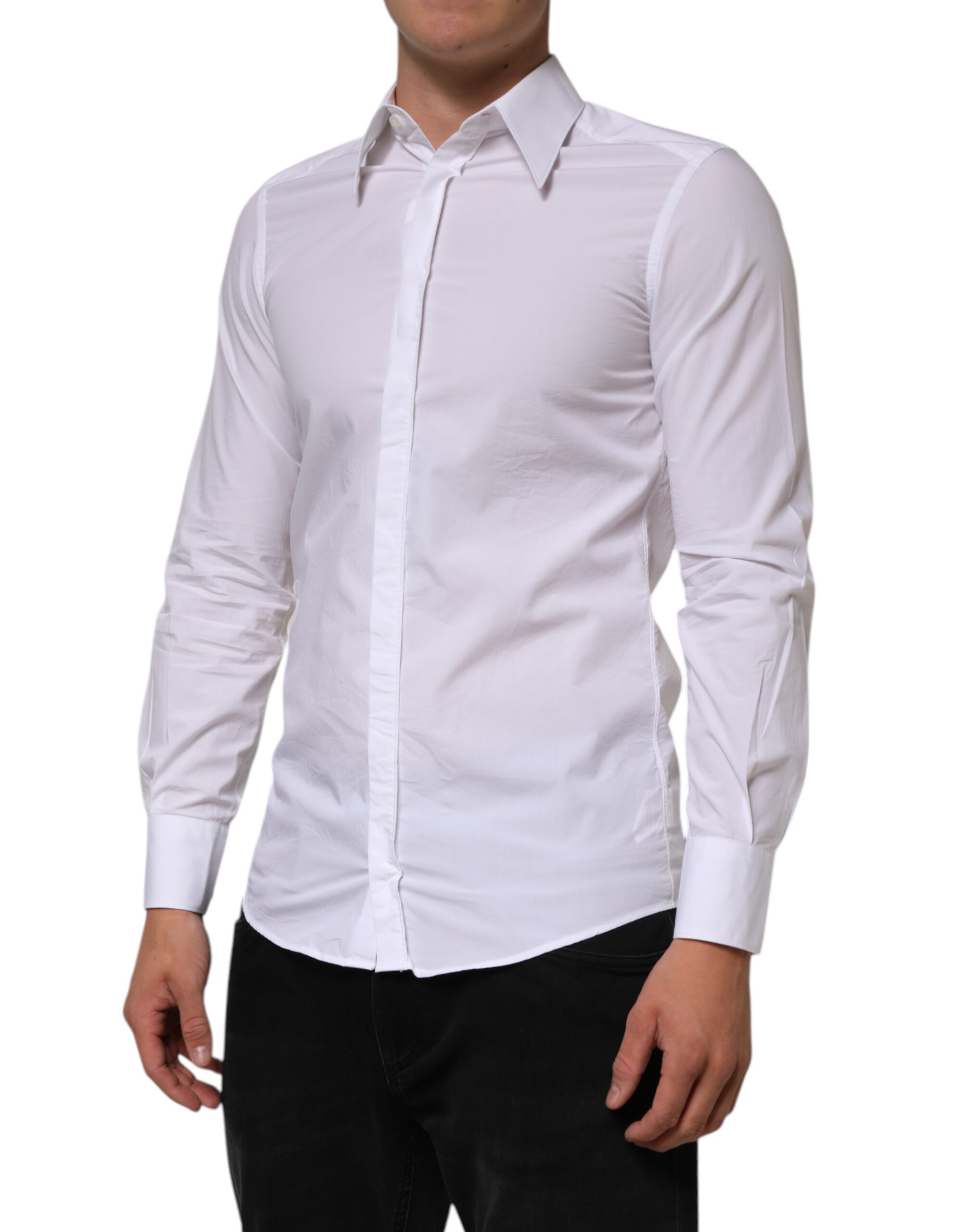 Dolce & Gabbana White Cotton MARTINI Long Sleeve Dress Shirt - Image 3