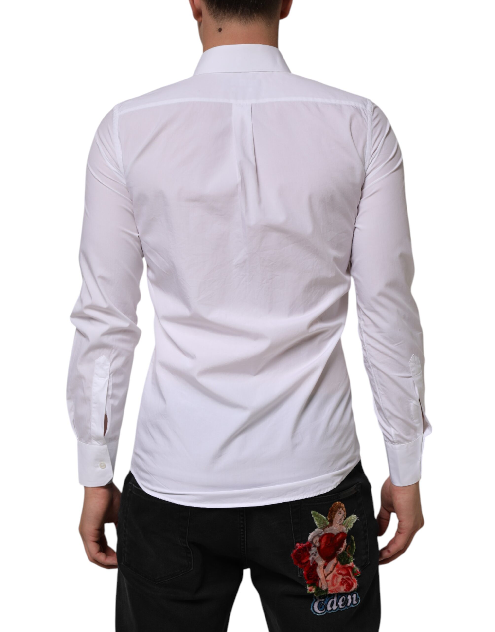 Dolce & Gabbana White Cotton MARTINI Long Sleeve Dress Shirt - Image 4