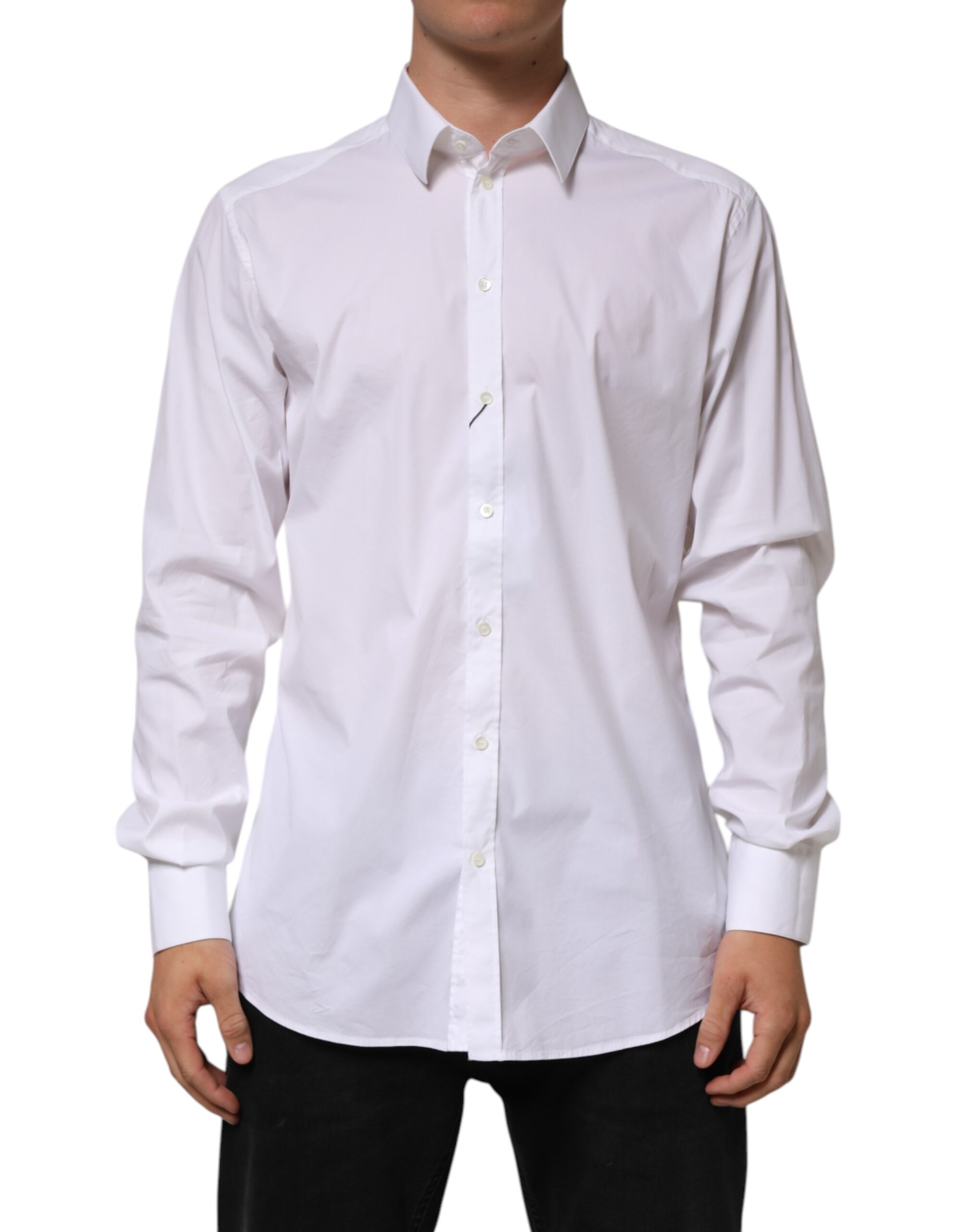 Dolce & Gabbana White Cotton GOLD Long Sleeves Formal Shirt - Image 2