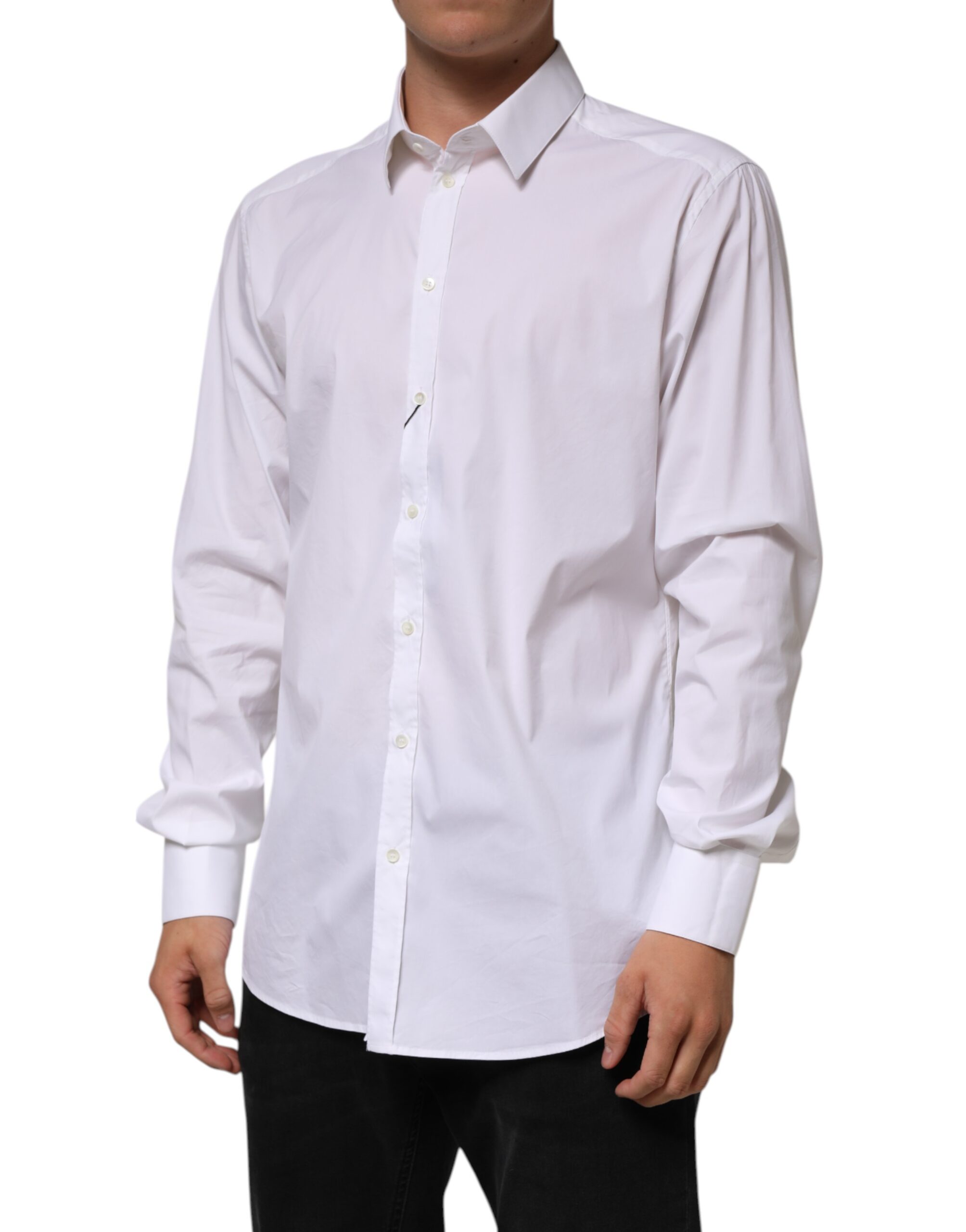 Dolce & Gabbana White Cotton GOLD Long Sleeves Formal Shirt - Image 3