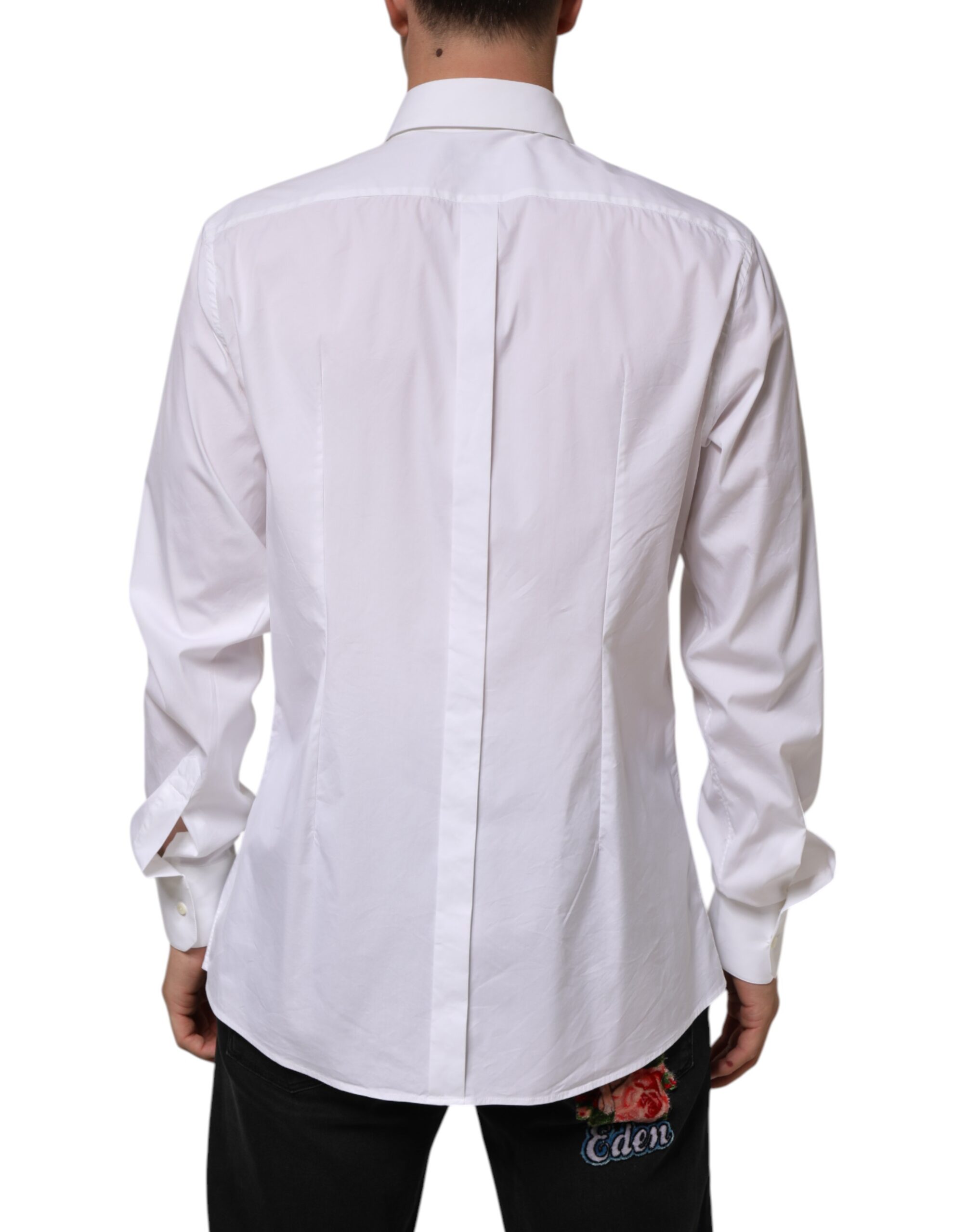 Dolce & Gabbana White Cotton GOLD Long Sleeves Formal Shirt - Image 4