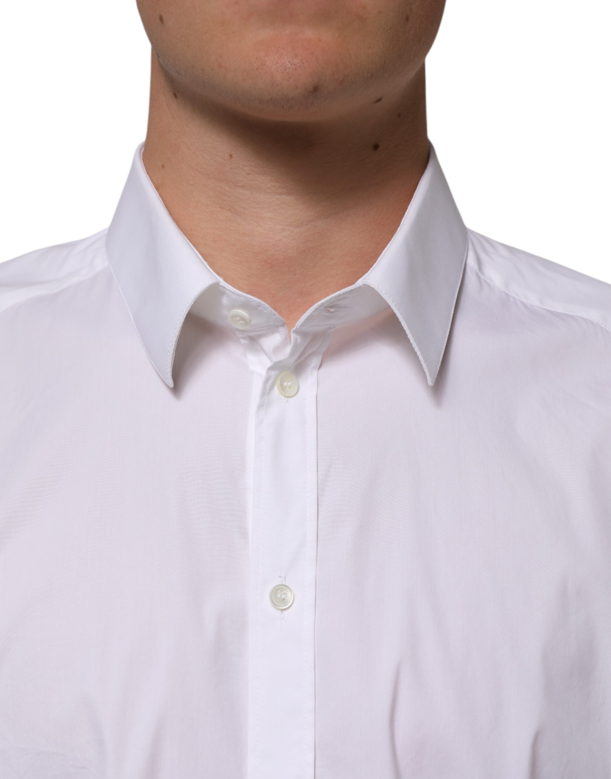Dolce & Gabbana White Cotton GOLD Long Sleeves Formal Shirt - Image 5