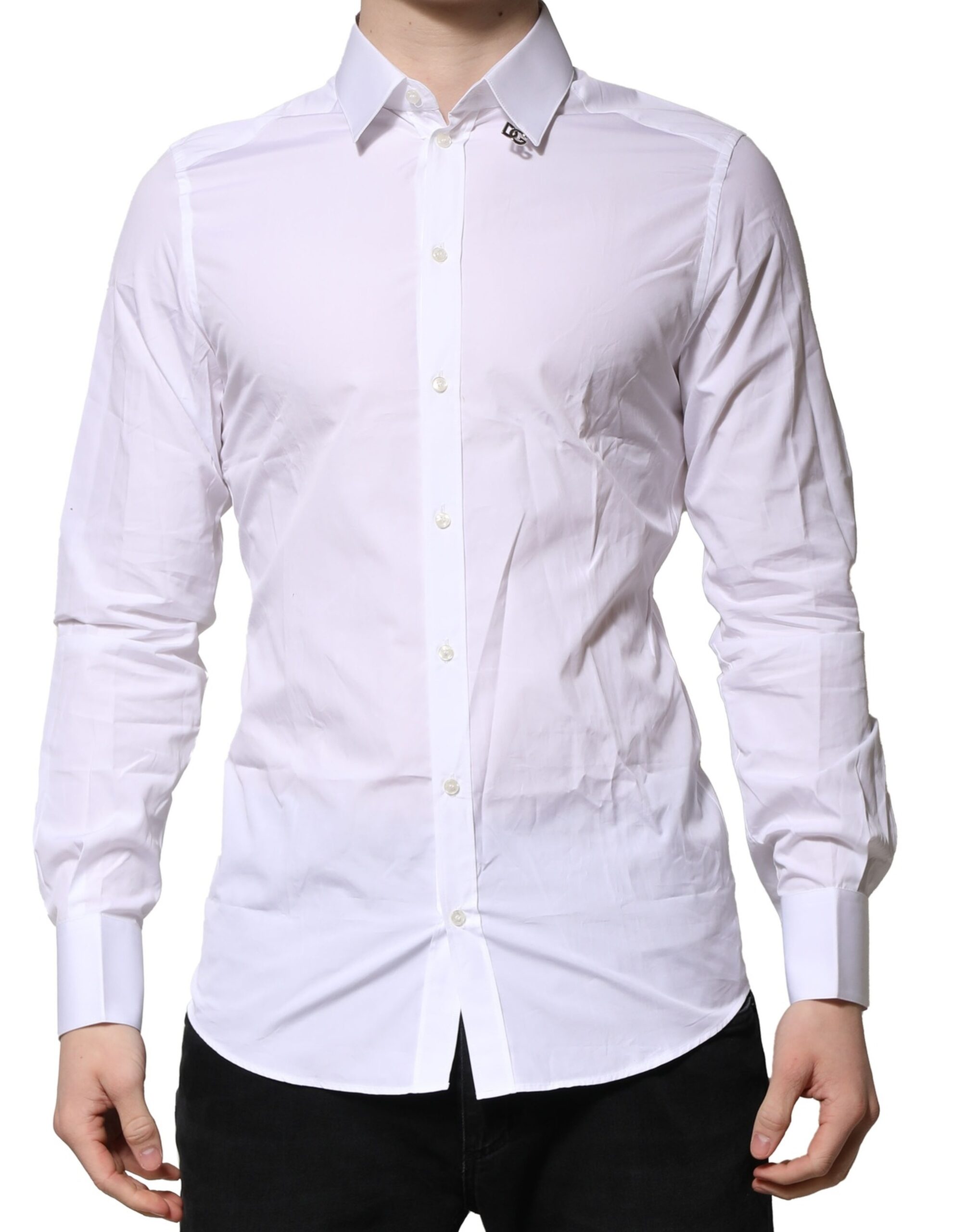 Dolce & Gabbana White Cotton GOLD Long Sleeves Formal Shirt - Image 2