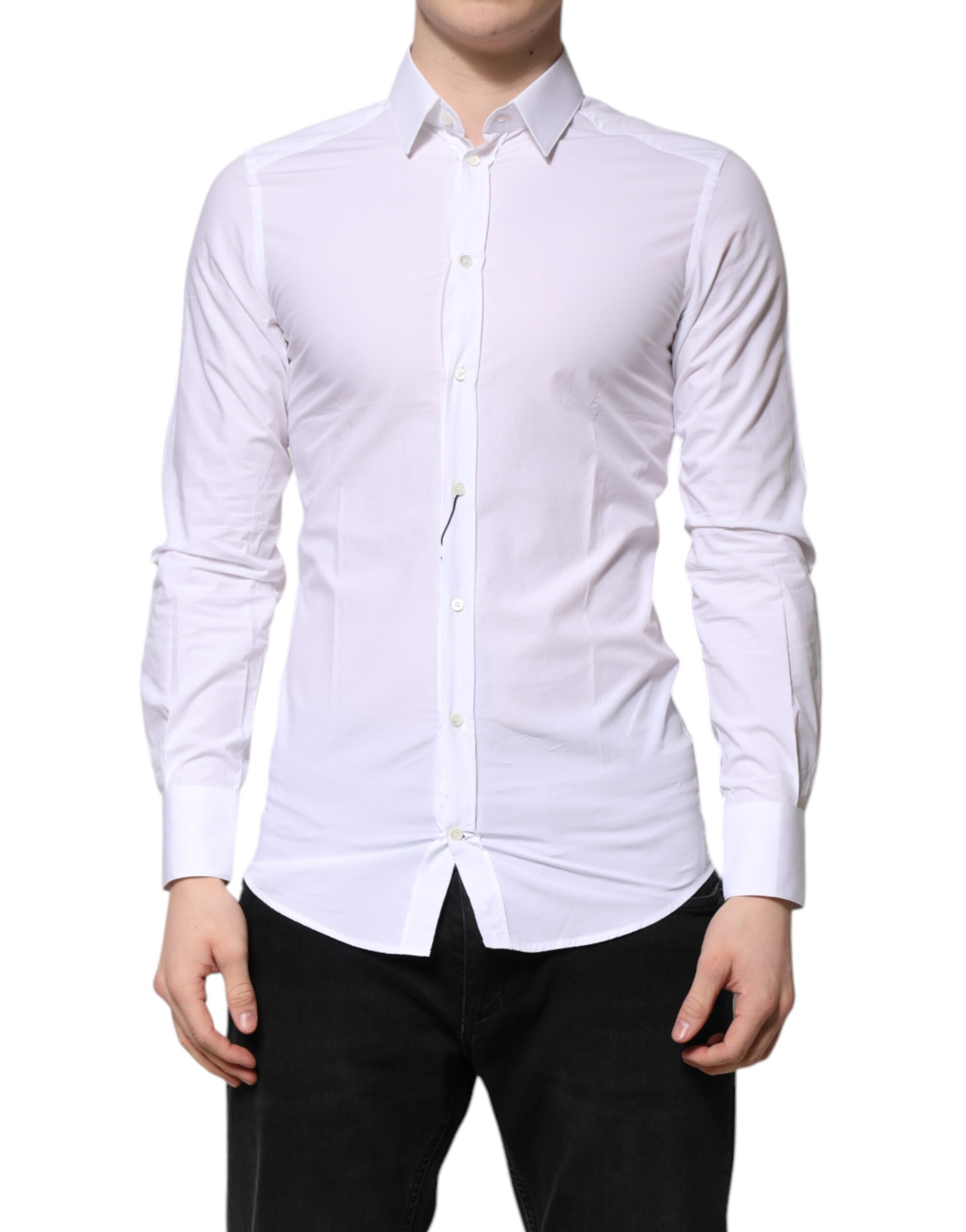 Dolce & Gabbana White Cotton GOLD Long Sleeves Dress Shirt - Image 2