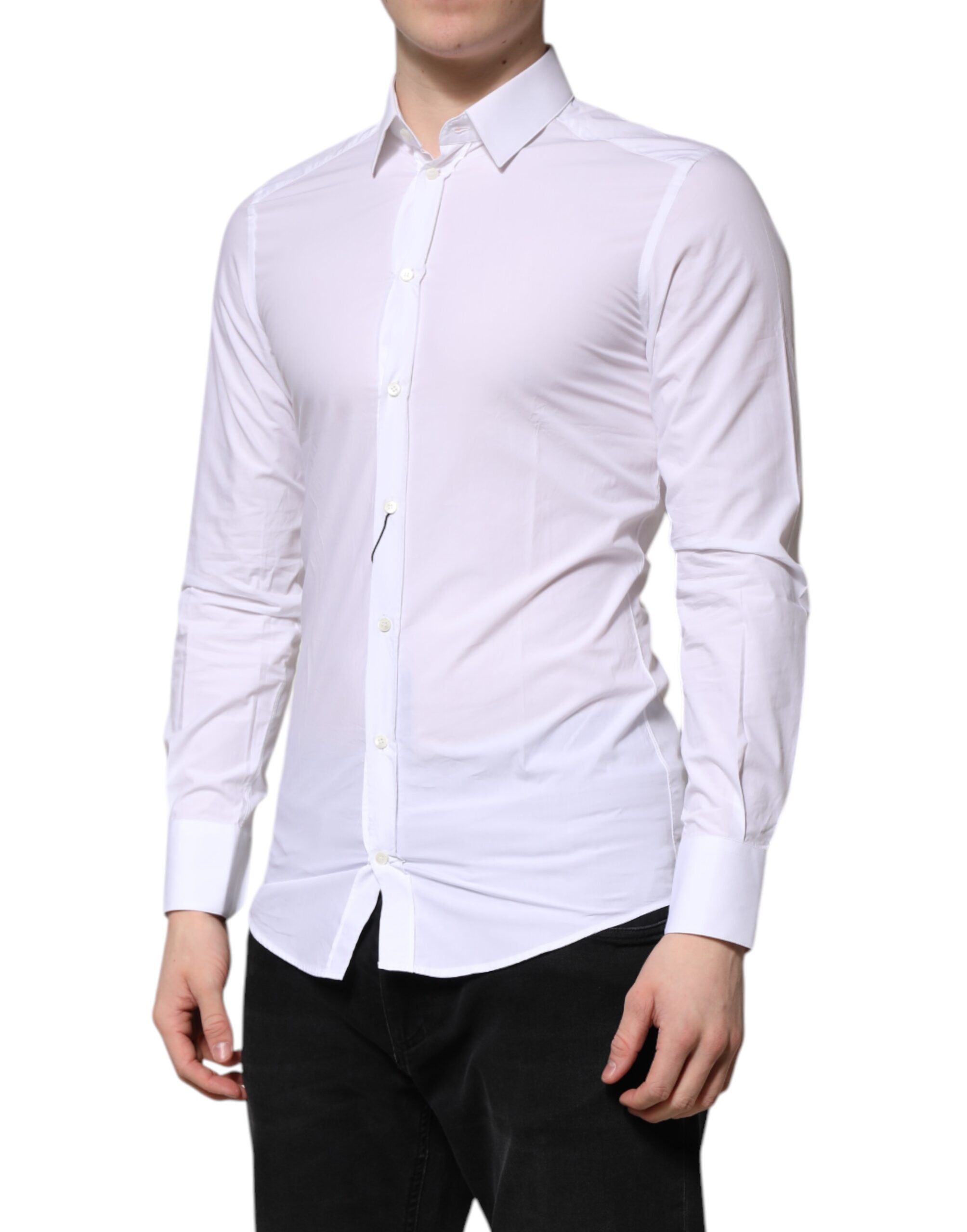 Dolce & Gabbana White Cotton GOLD Long Sleeves Dress Shirt - Image 3