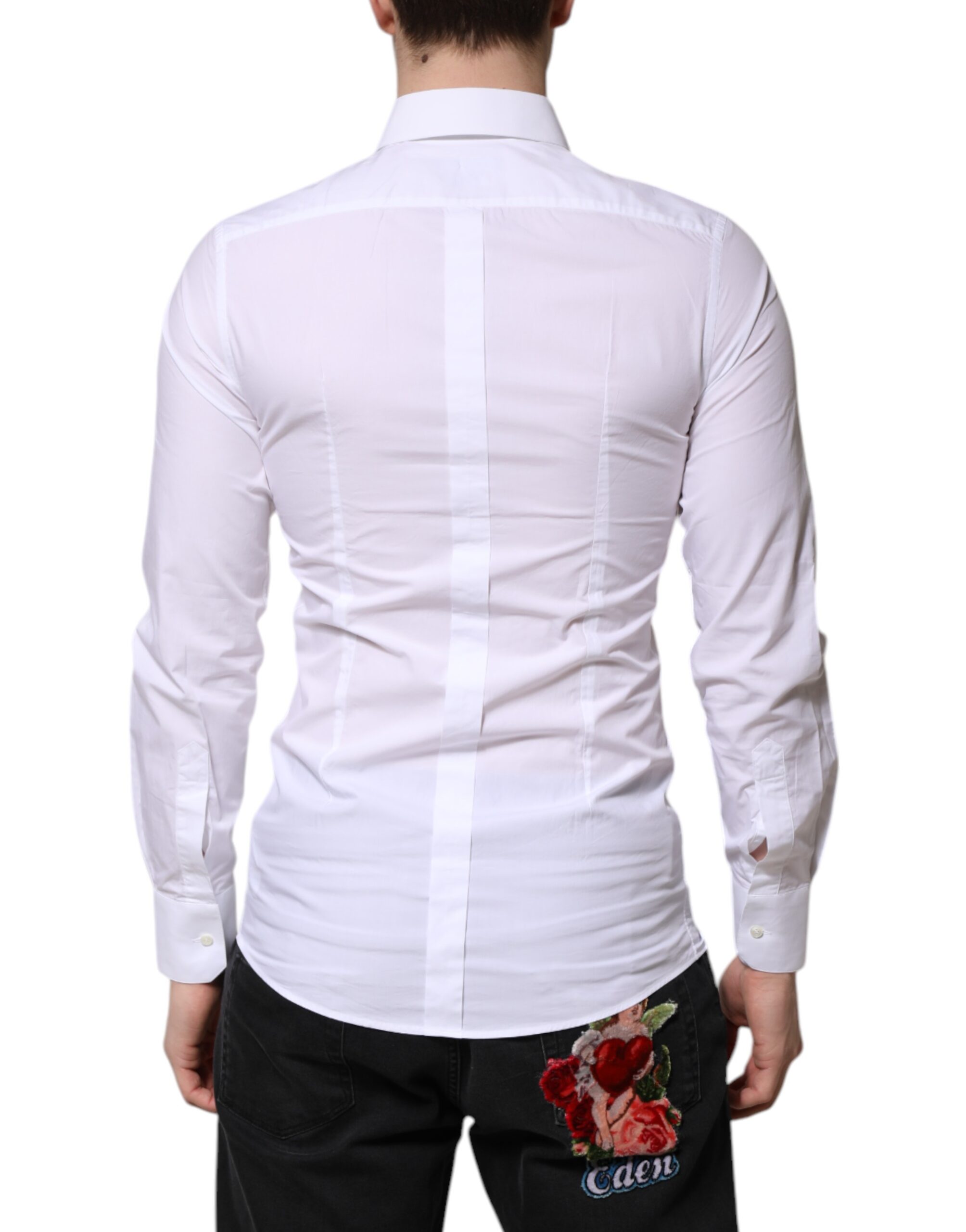 Dolce & Gabbana White Cotton GOLD Long Sleeves Dress Shirt - Image 4
