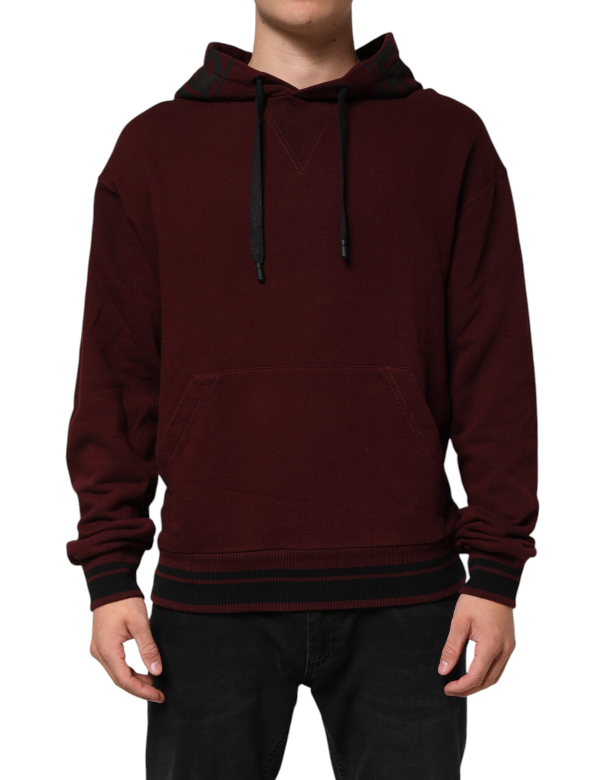Dolce & Gabbana Burgundy Cotton Plaid Lined Men Hoodie Sweater - Image 2