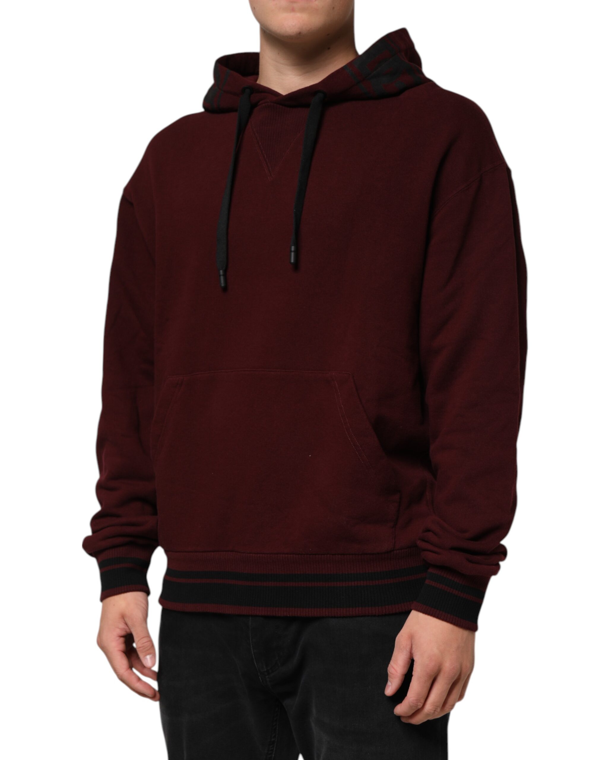 Dolce & Gabbana Burgundy Cotton Plaid Lined Men Hoodie Sweater - Image 3