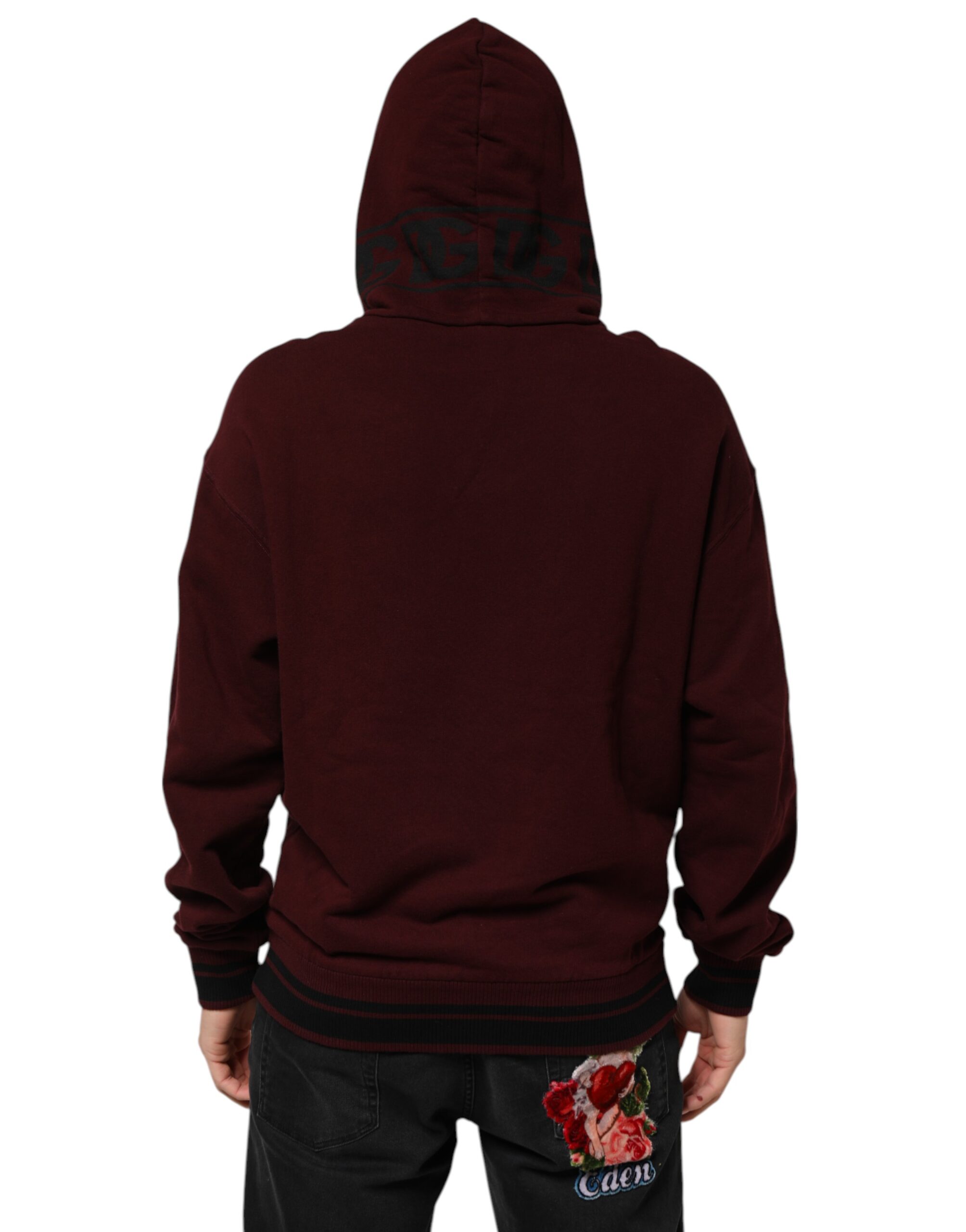 Dolce & Gabbana Burgundy Cotton Plaid Lined Men Hoodie Sweater - Image 4