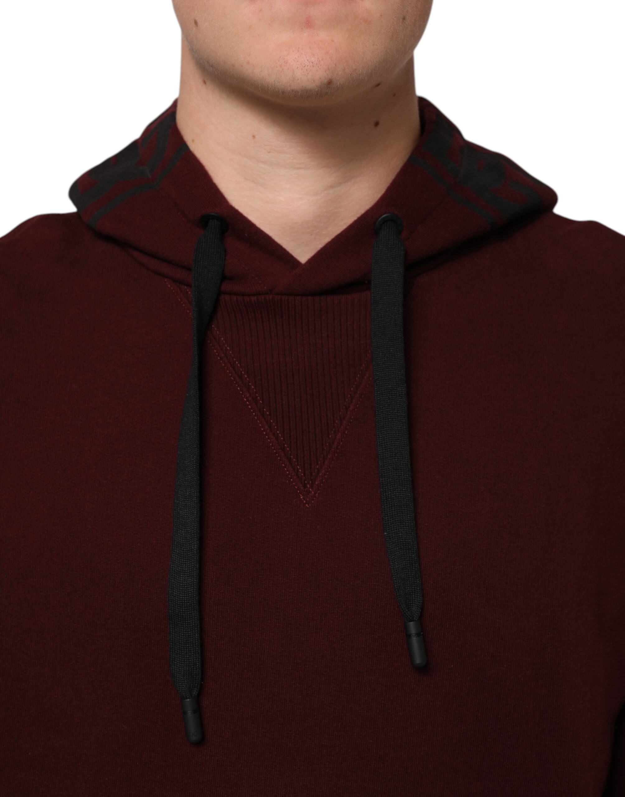 Dolce & Gabbana Burgundy Cotton Plaid Lined Men Hoodie Sweater - Image 5