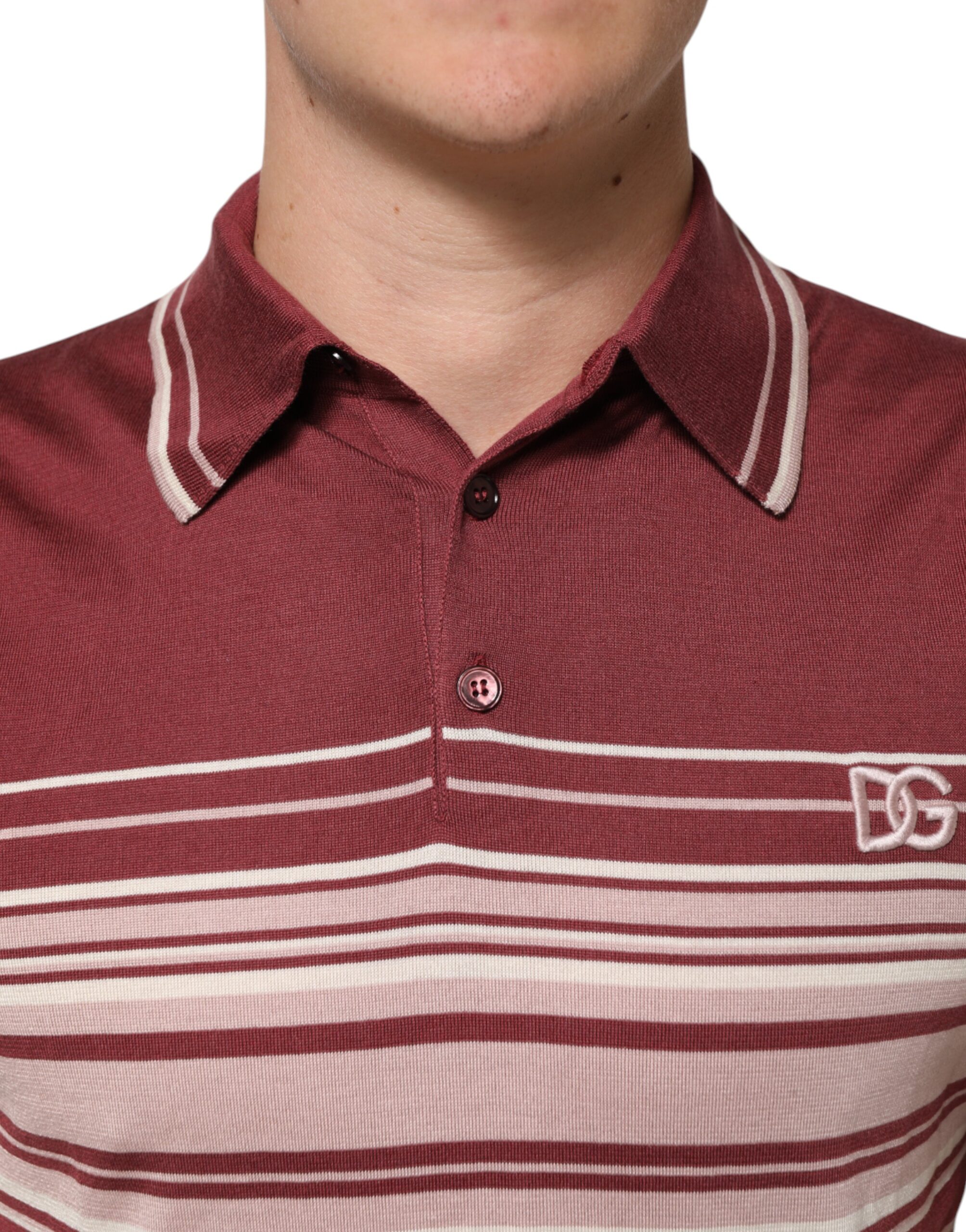 Dolce & Gabbana Cotton Burgundy Striped DG Logo Polo T-shirt - Image 5