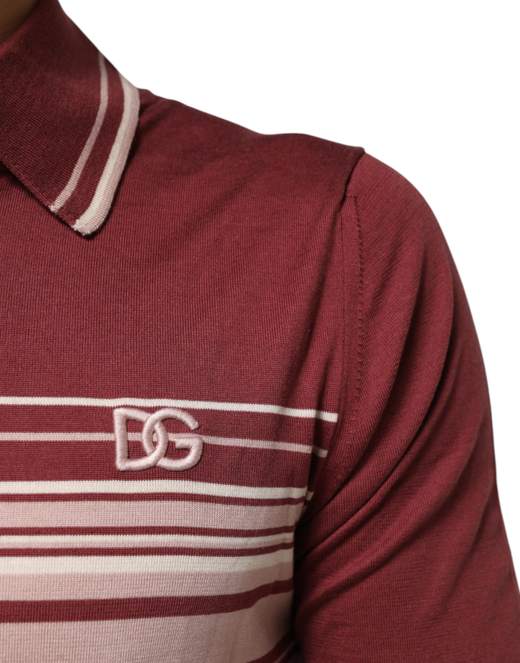 Dolce & Gabbana Cotton Burgundy Striped DG Logo Polo T-shirt - Image 6