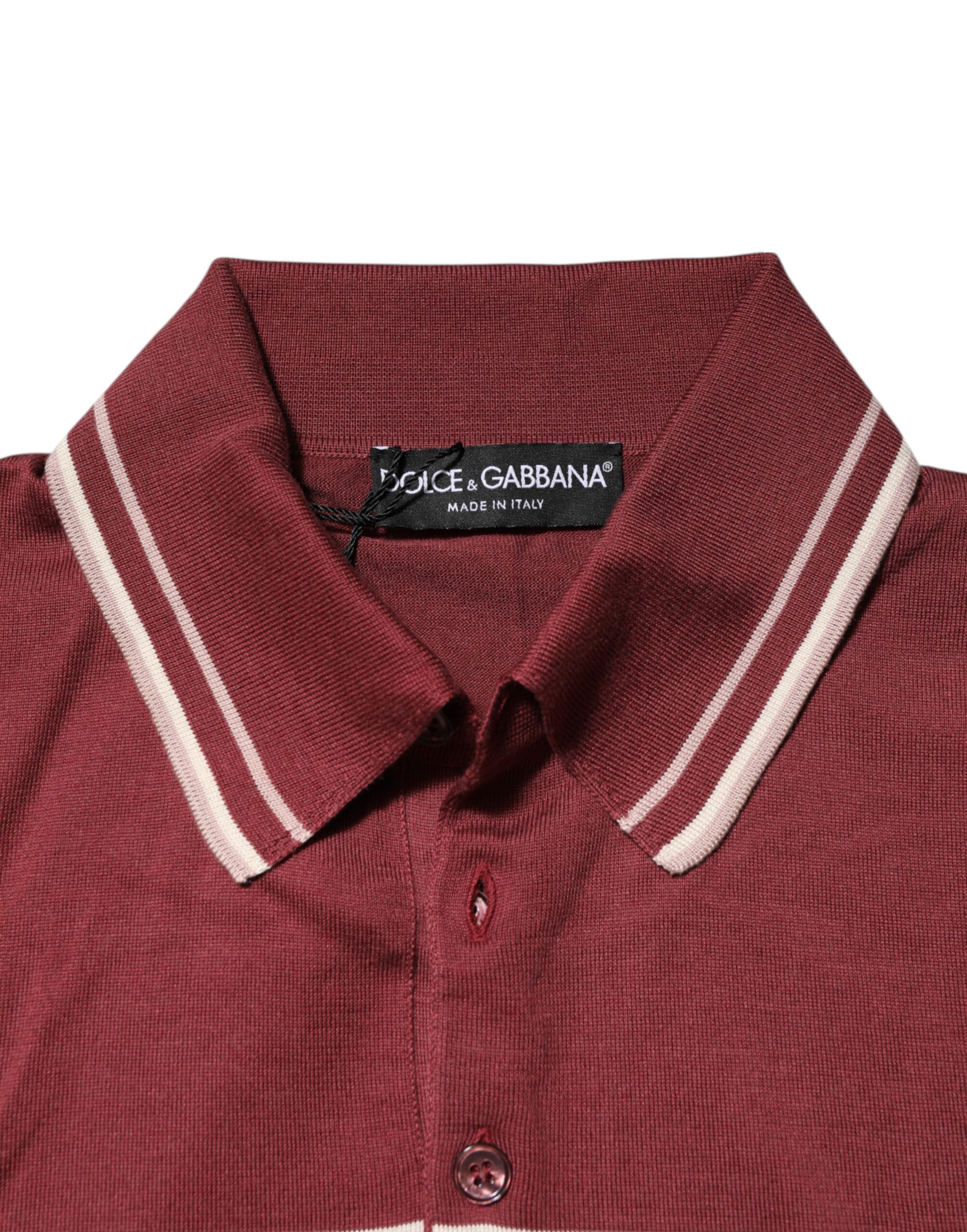 Dolce & Gabbana Cotton Burgundy Striped DG Logo Polo T-shirt - Image 7
